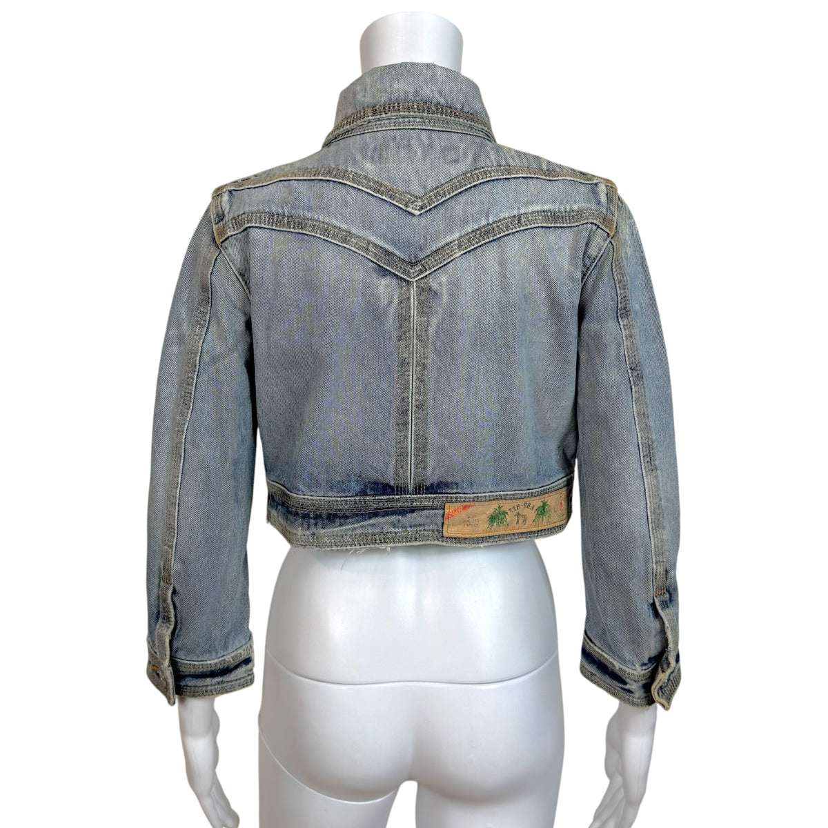 Dsquared2 Marijuana Charm Distressed Denim 3/4 Sleeve Crop Jacket