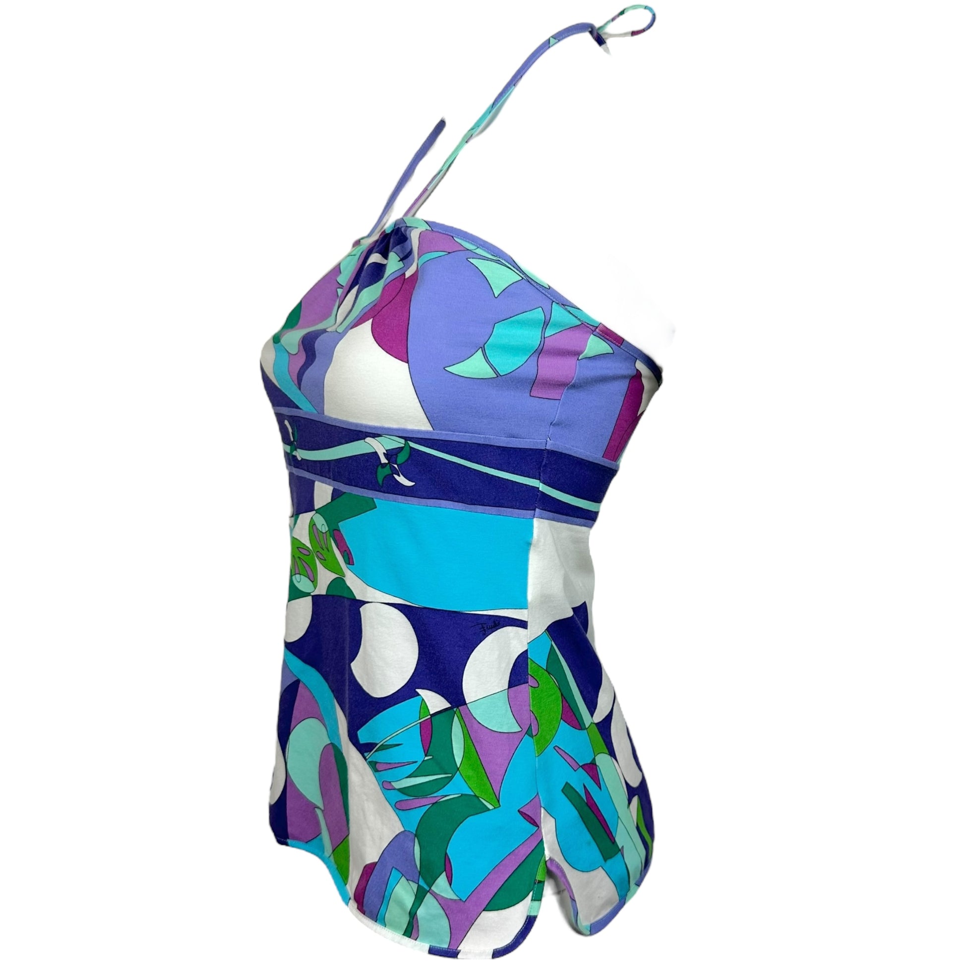 Emilio Pucci Blue Printed Halter Tank Top - Outfit Repeater