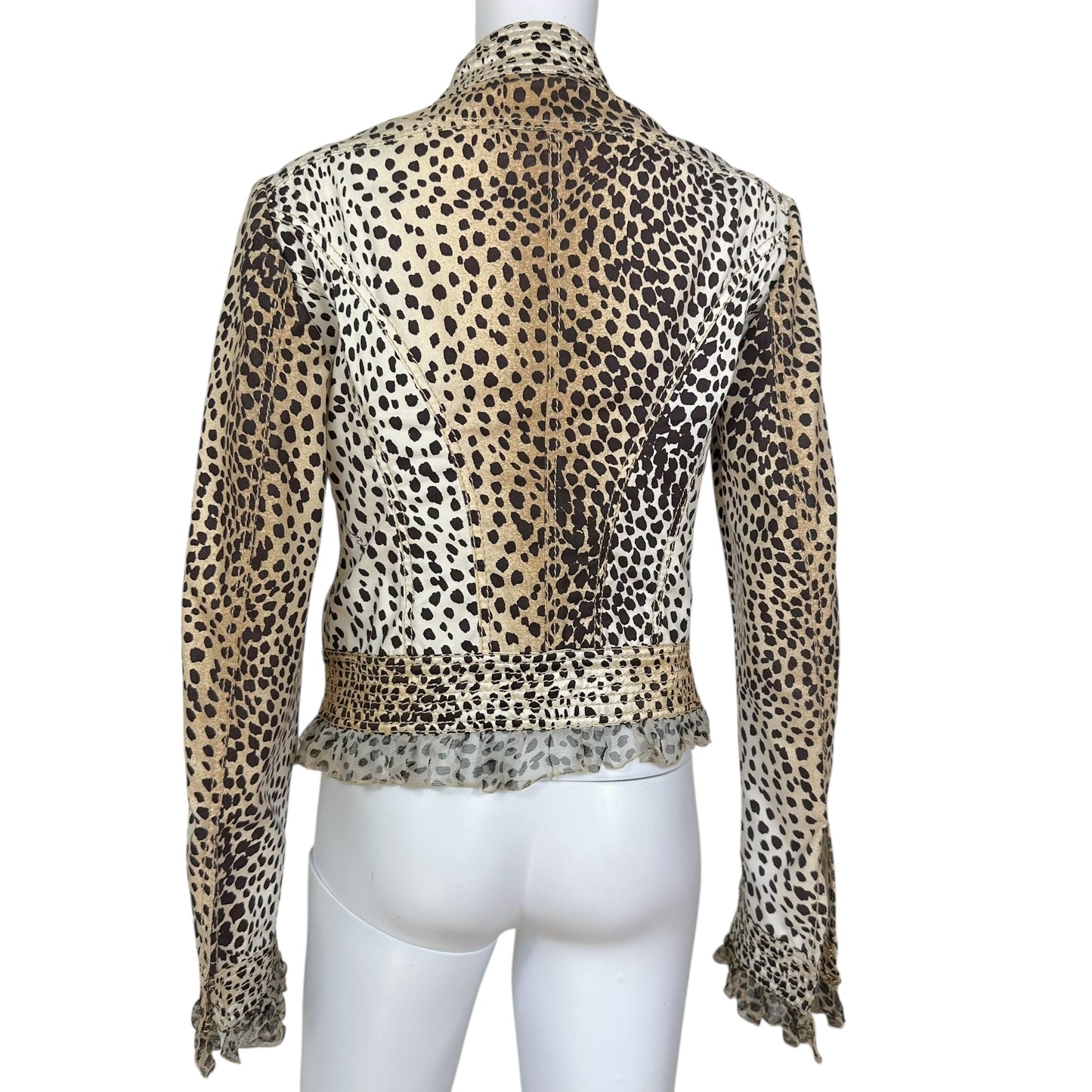 Roberto Cavalli 2005 Leopard Print Silk Ruffle Trim Jacket - Outfit Repeater