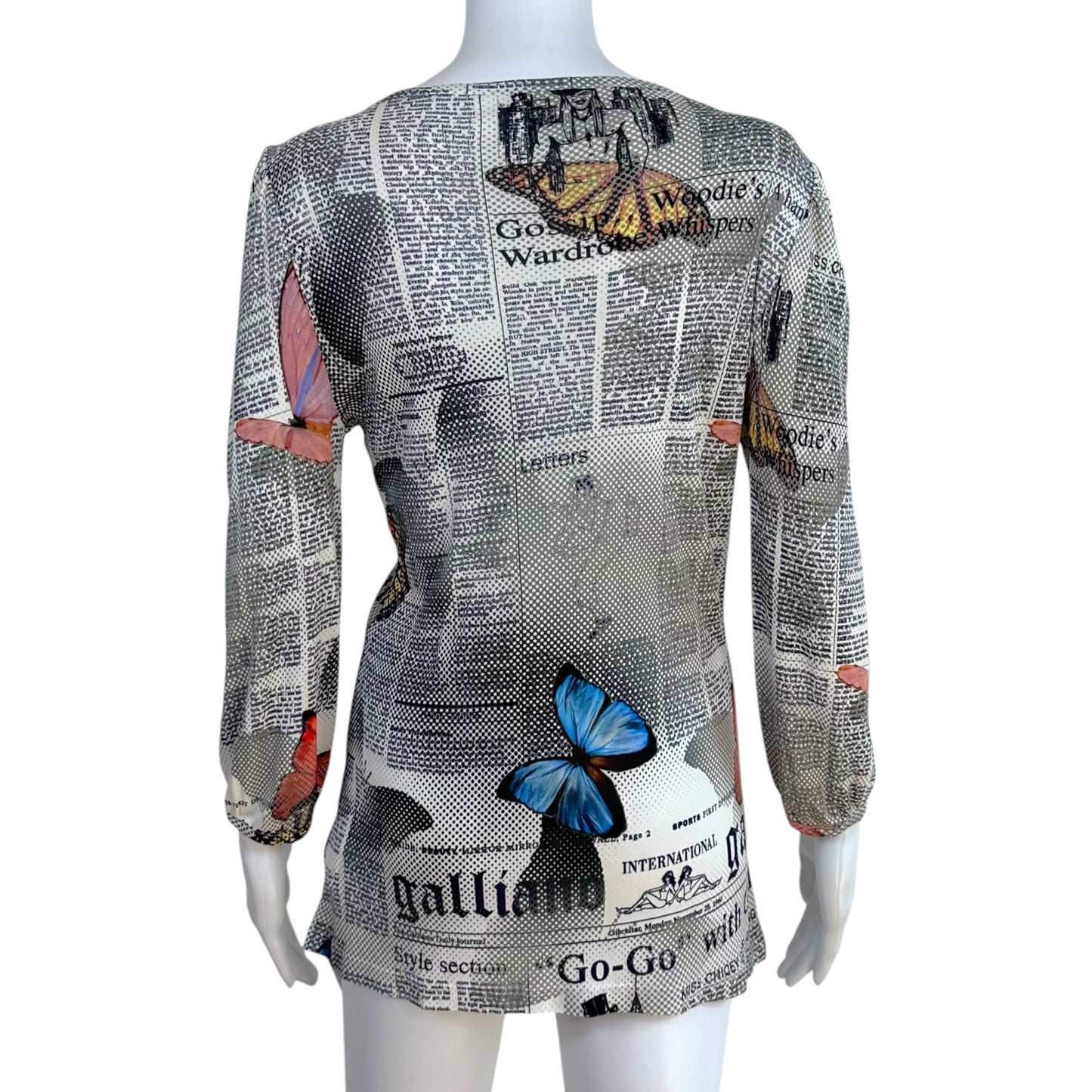 Galliano Gazette Butterfly & Newsprint Blouse Top