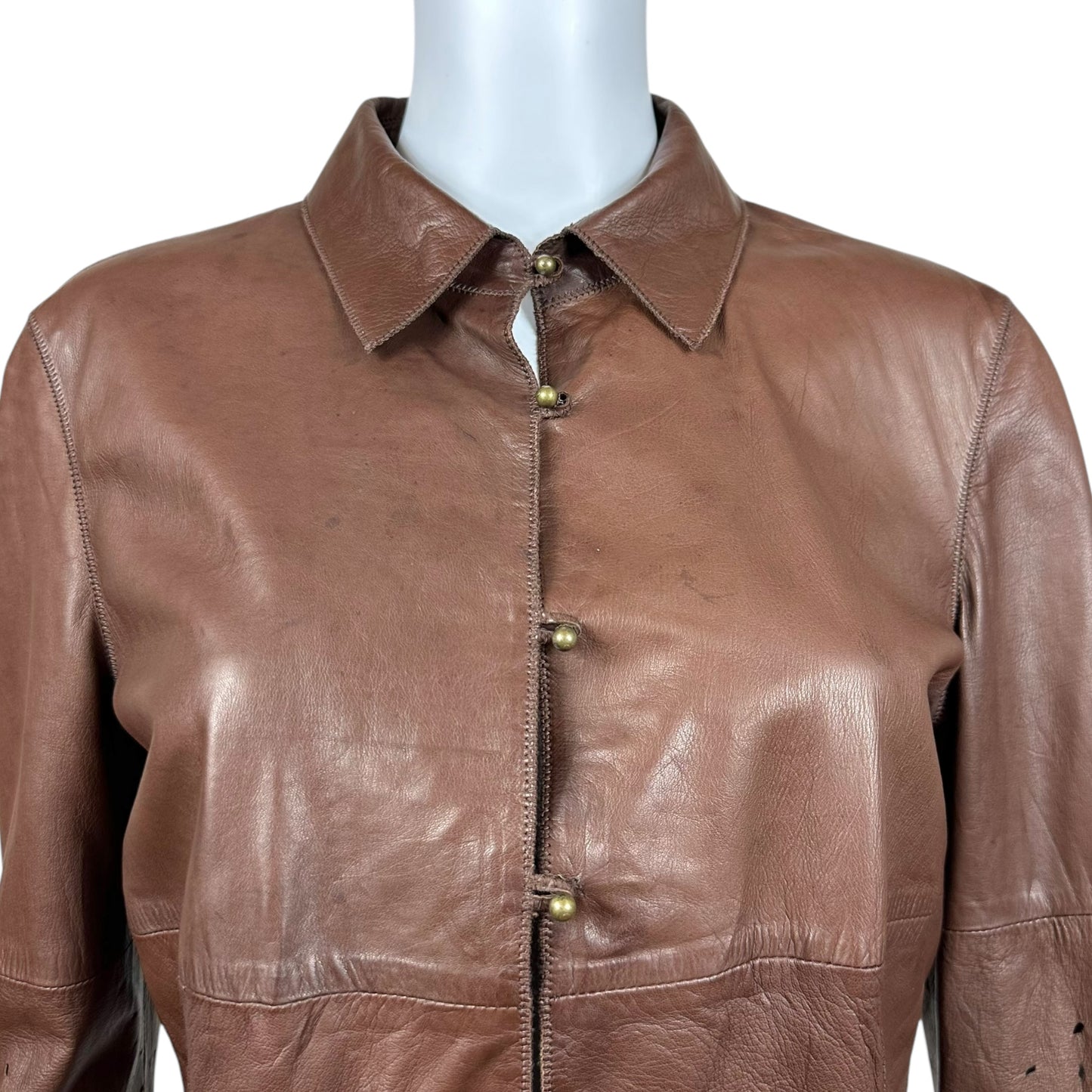 Roberto Cavalli F/W 2003 Brown Leather Laser Cut Jacket