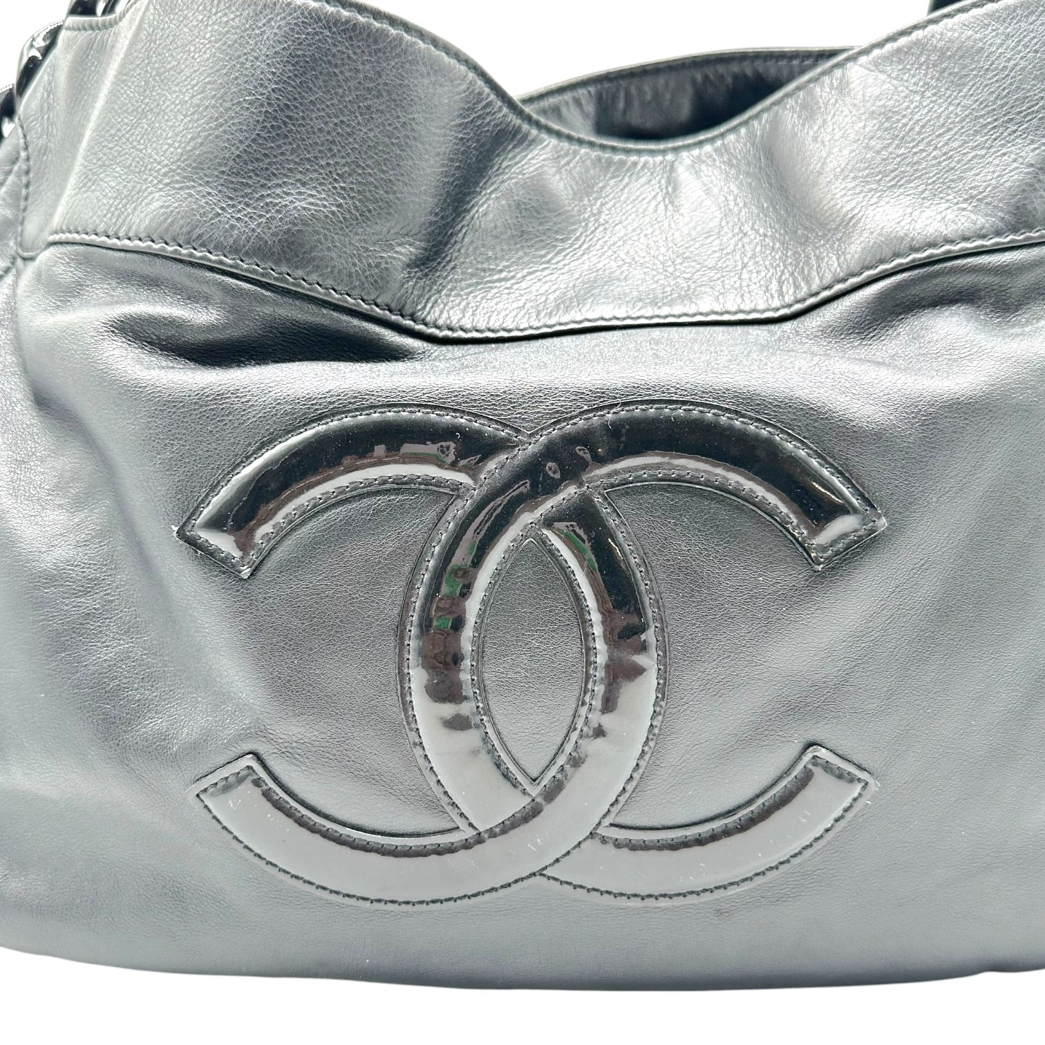 Chanel Black Leather Hobo Bag With Chain Strap
