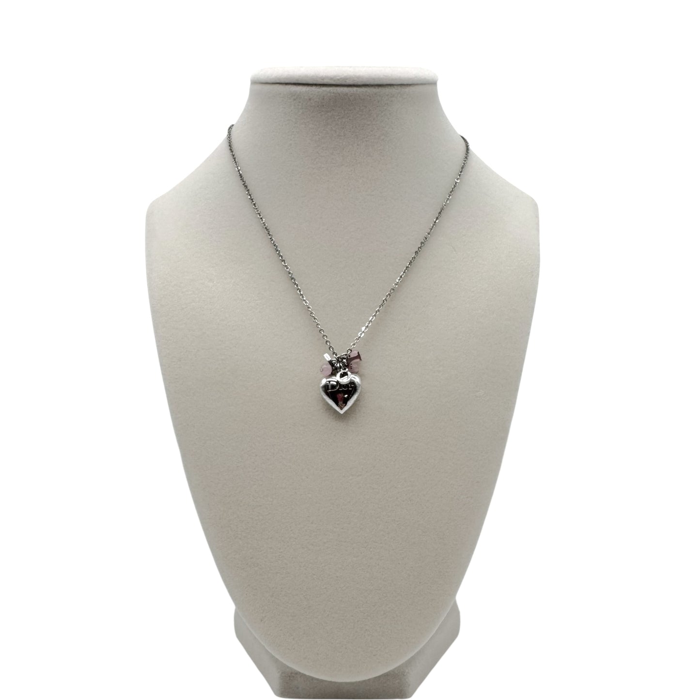 Christian Dior Silver Heart Charm Necklace