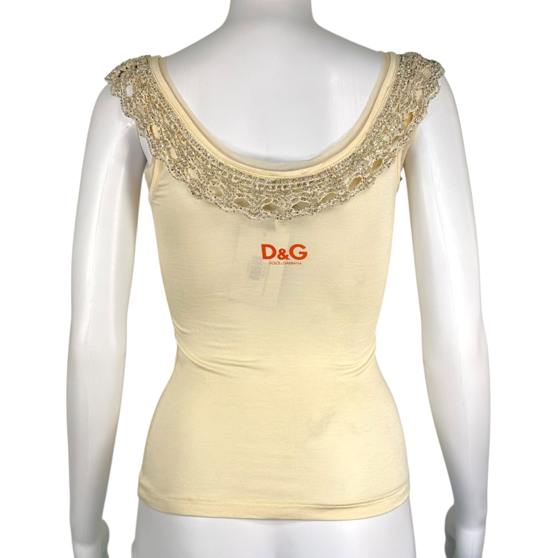 Dolce & Gabbana White Beaded Crochet Collar Tank Top