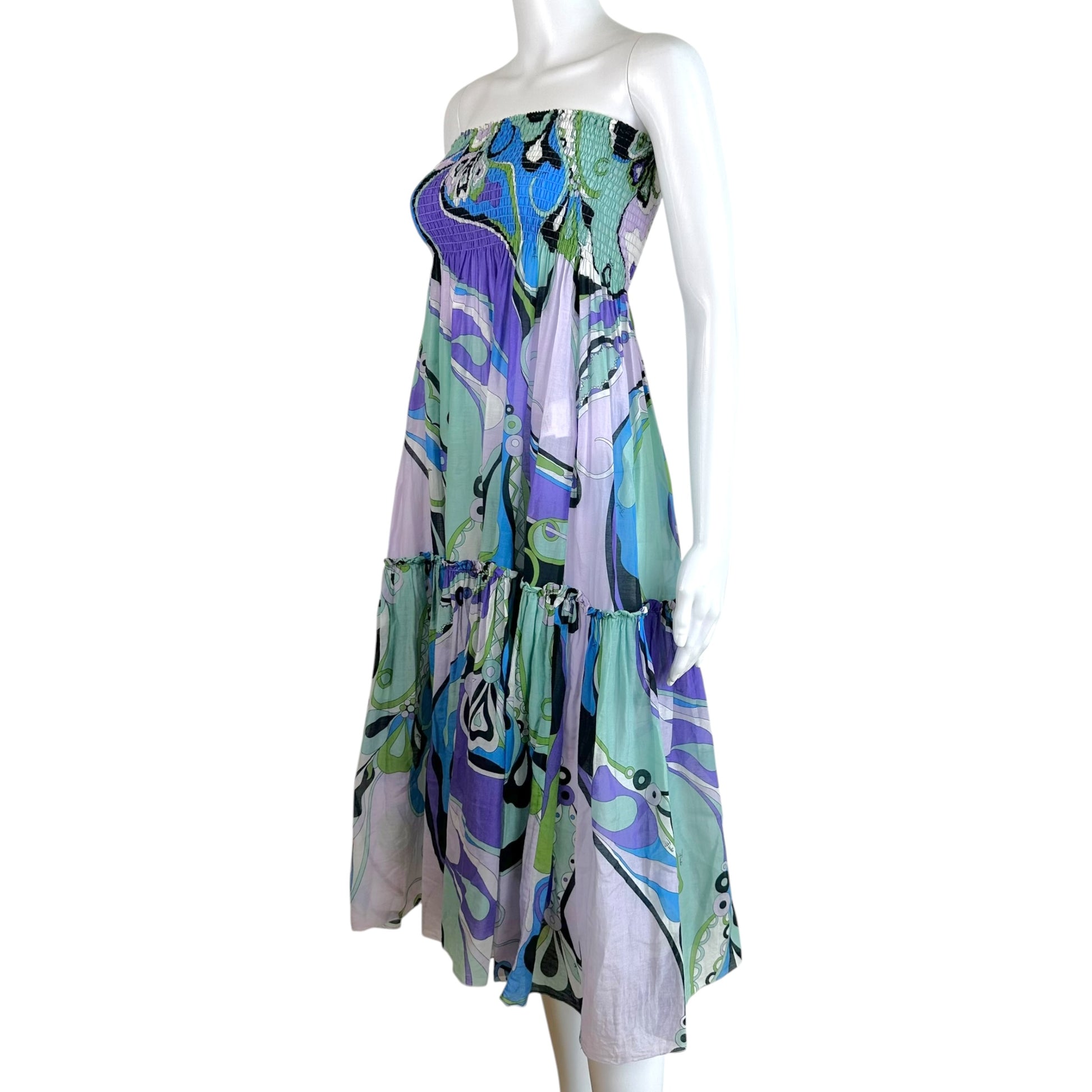 Emilio Pucci Strapless Maxi Dress Blue Purple Print