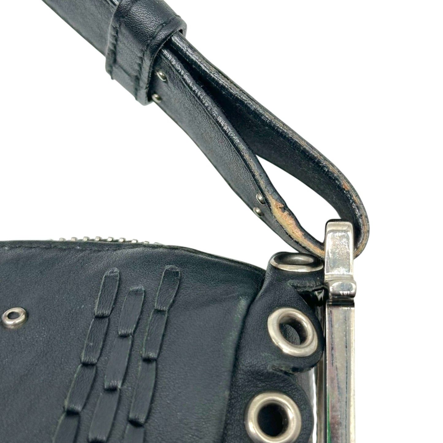 Christian Dior Black Leather Rivet Shoulder Bag
