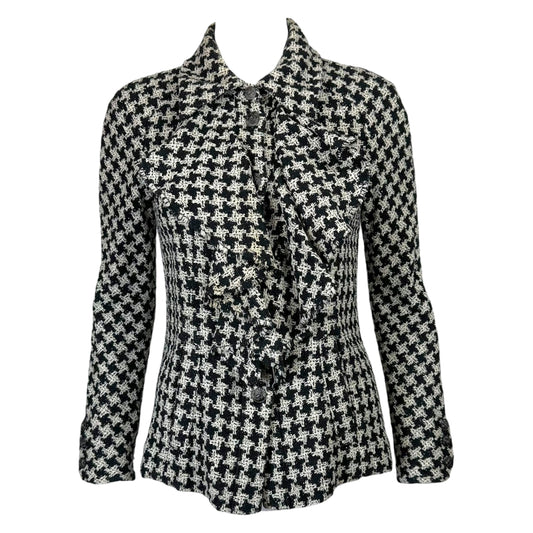 Chanel Spring 2009 Black & White Houndstooth Tweed Ruffle Trim Jacket