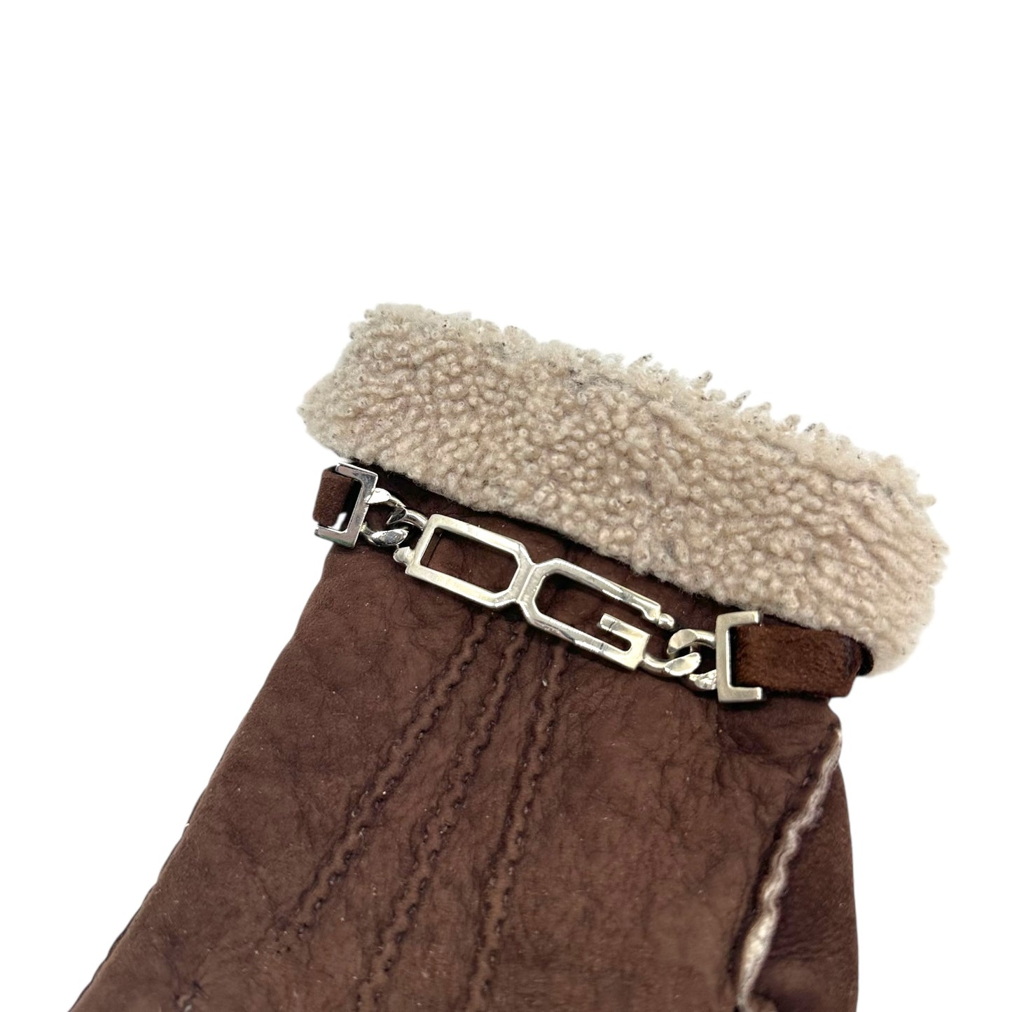 Dolce & Gabbana Brown Shearling Logo Hardware Gloves