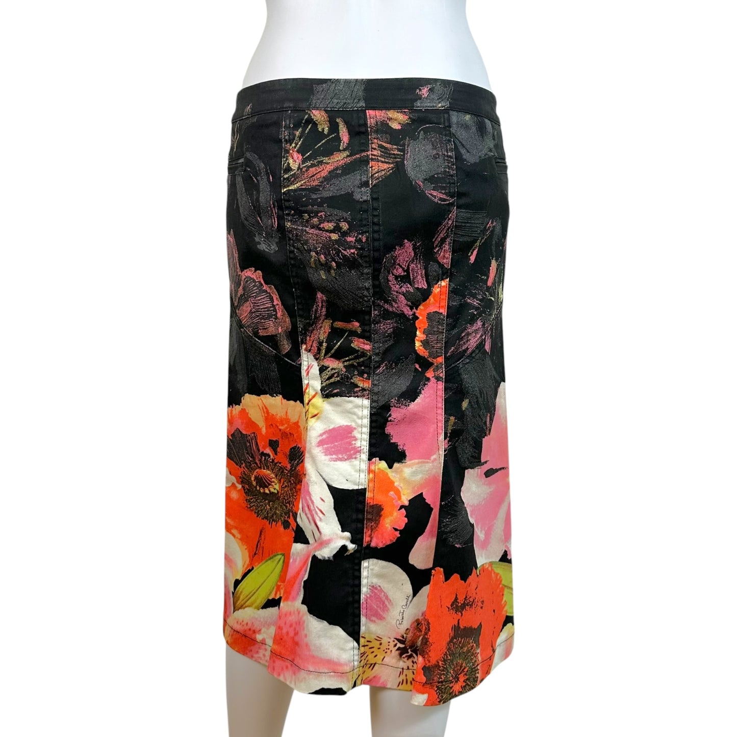 Roberto Cavalli Midi Denim Skirt Pink Black Floral Print