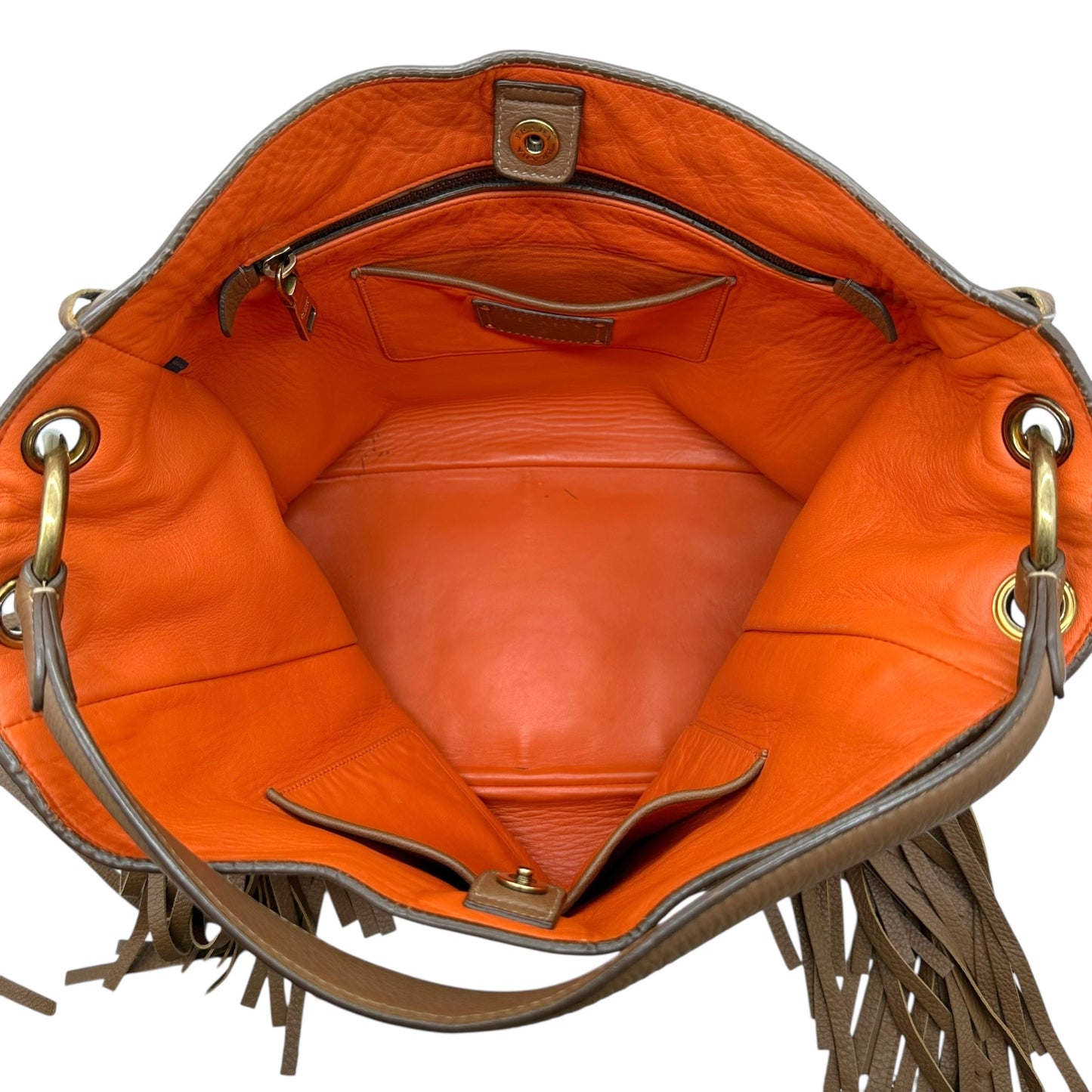 Prada Tan Deerskin Leather Fringe Trim Hobo Bag
