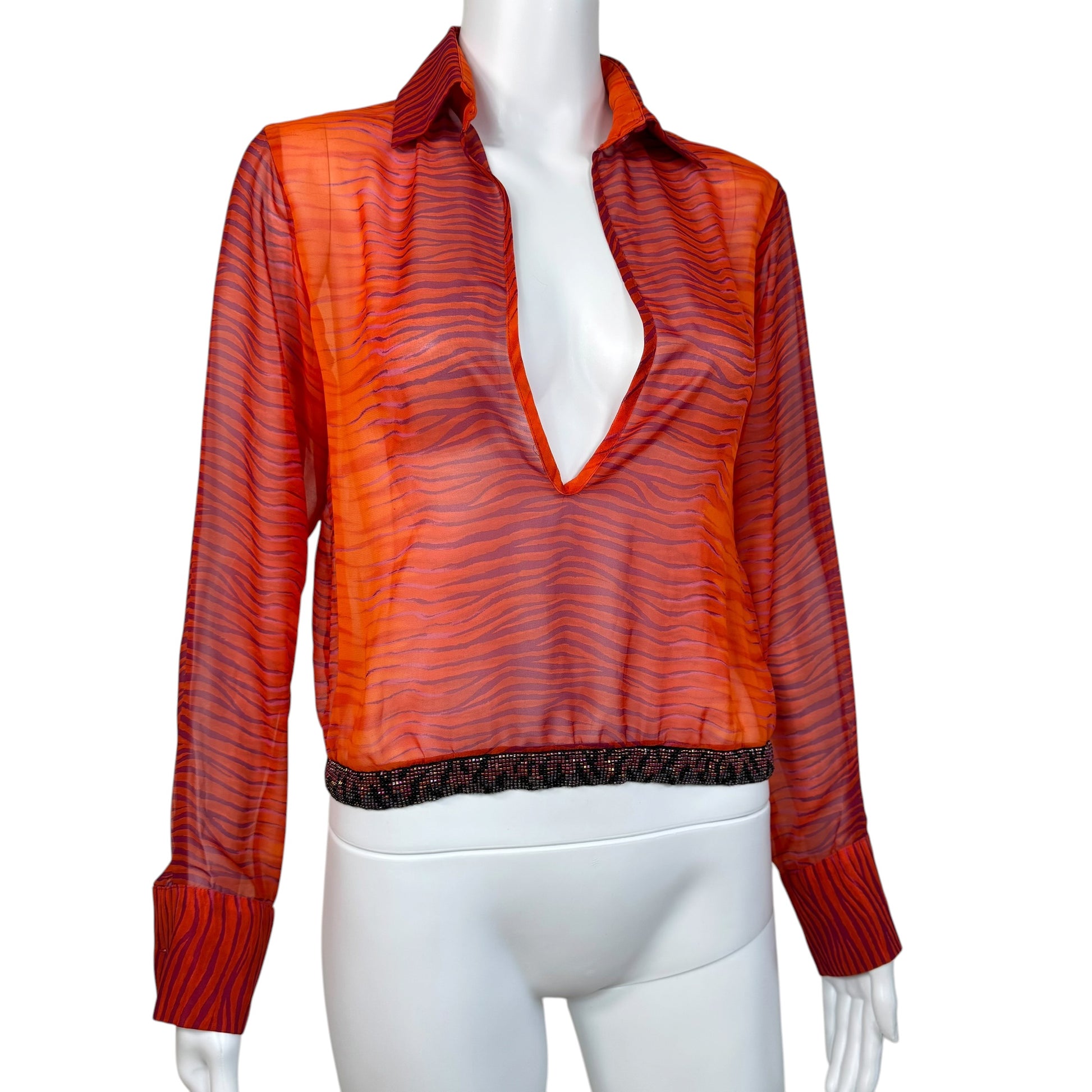Roberto Cavalli Sheer Blouse Pink Orange Zebra Print