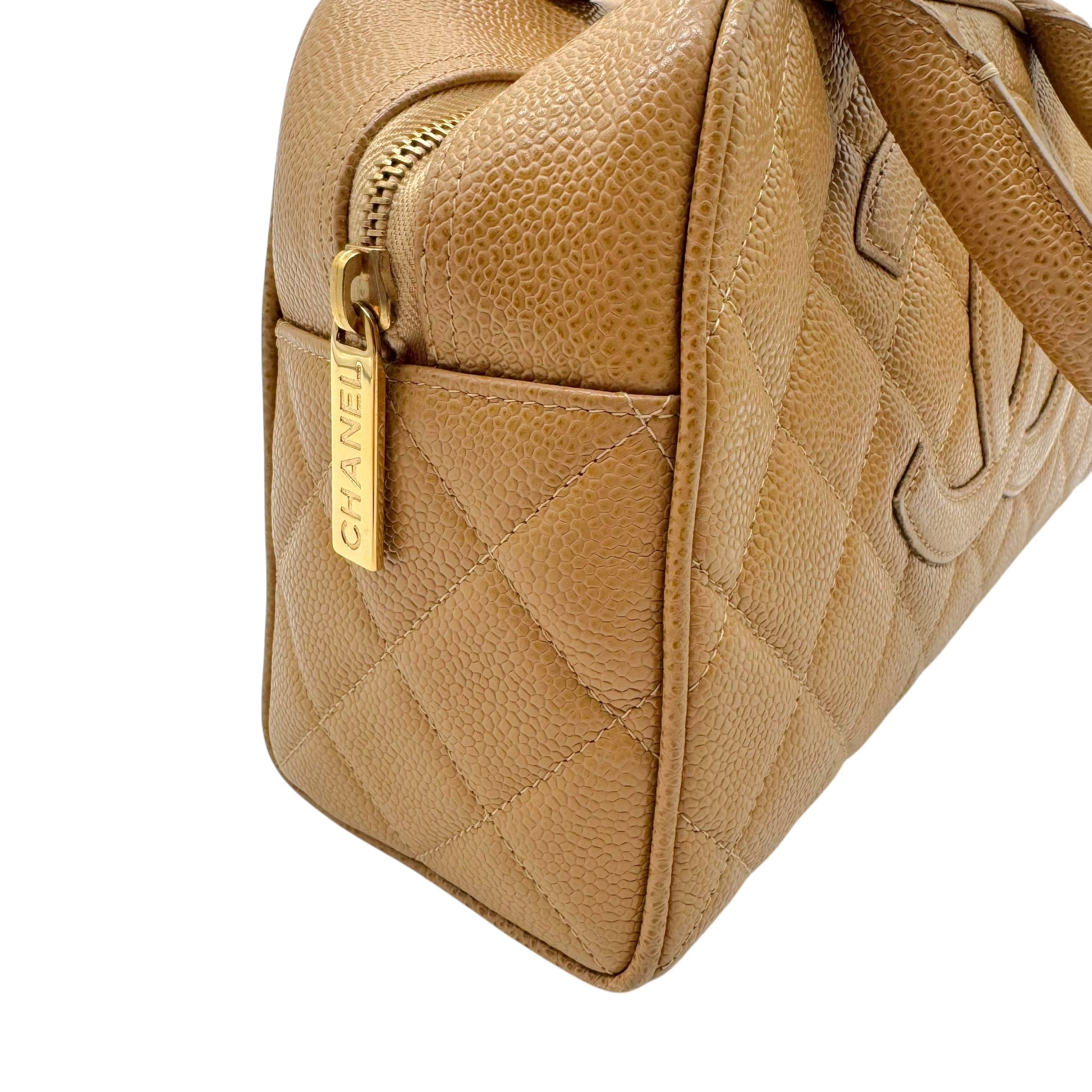 Chanel Matelasse Tan Caviar Leather CC Logo Mini Bowler Bag 2003-04 - Outfit Repeater