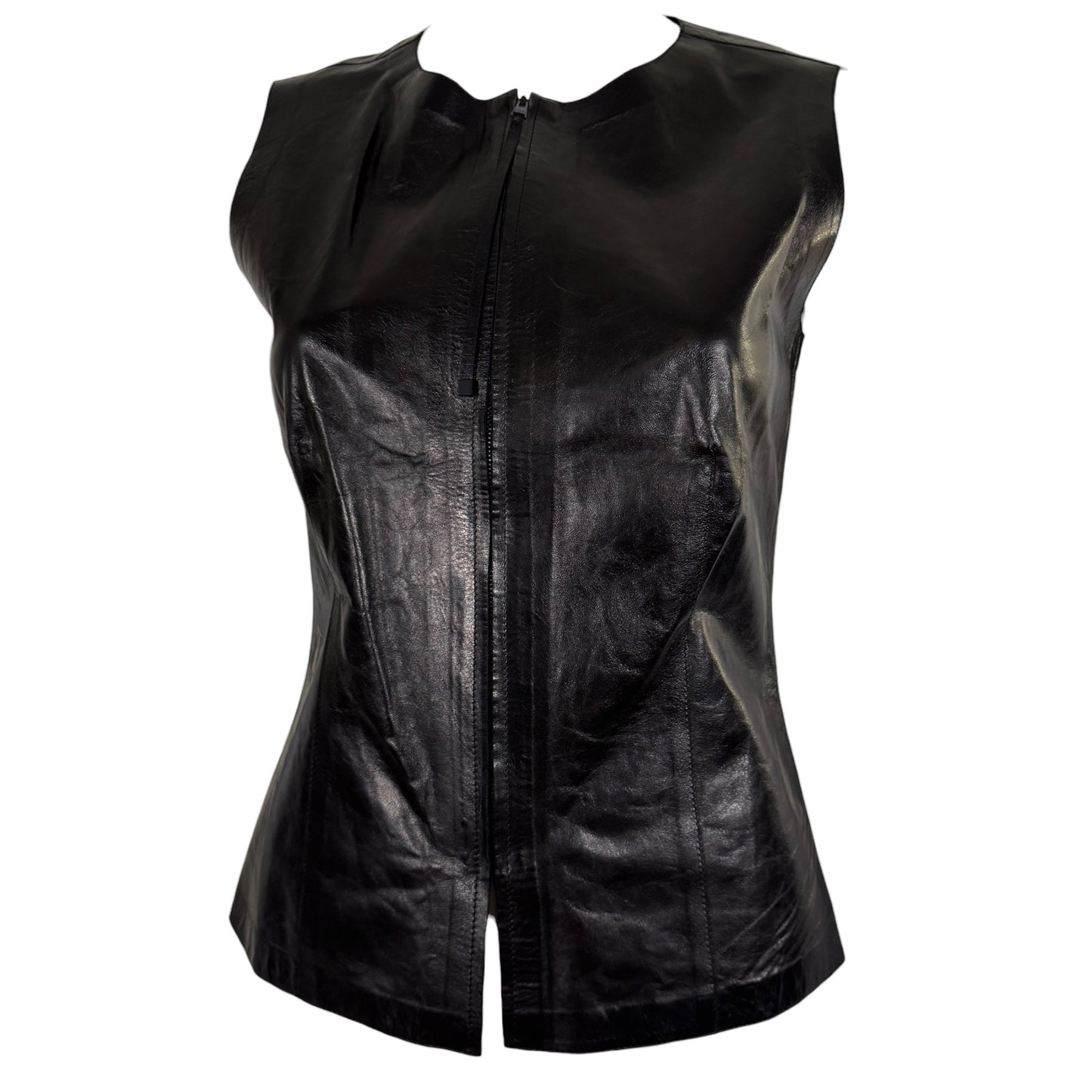 Gucci by Tom Ford 90's Black Leather Zip Up Vest Top
