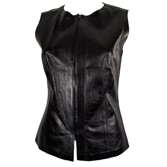 Gucci by Tom Ford 90's Black Leather Zip Up Vest Top