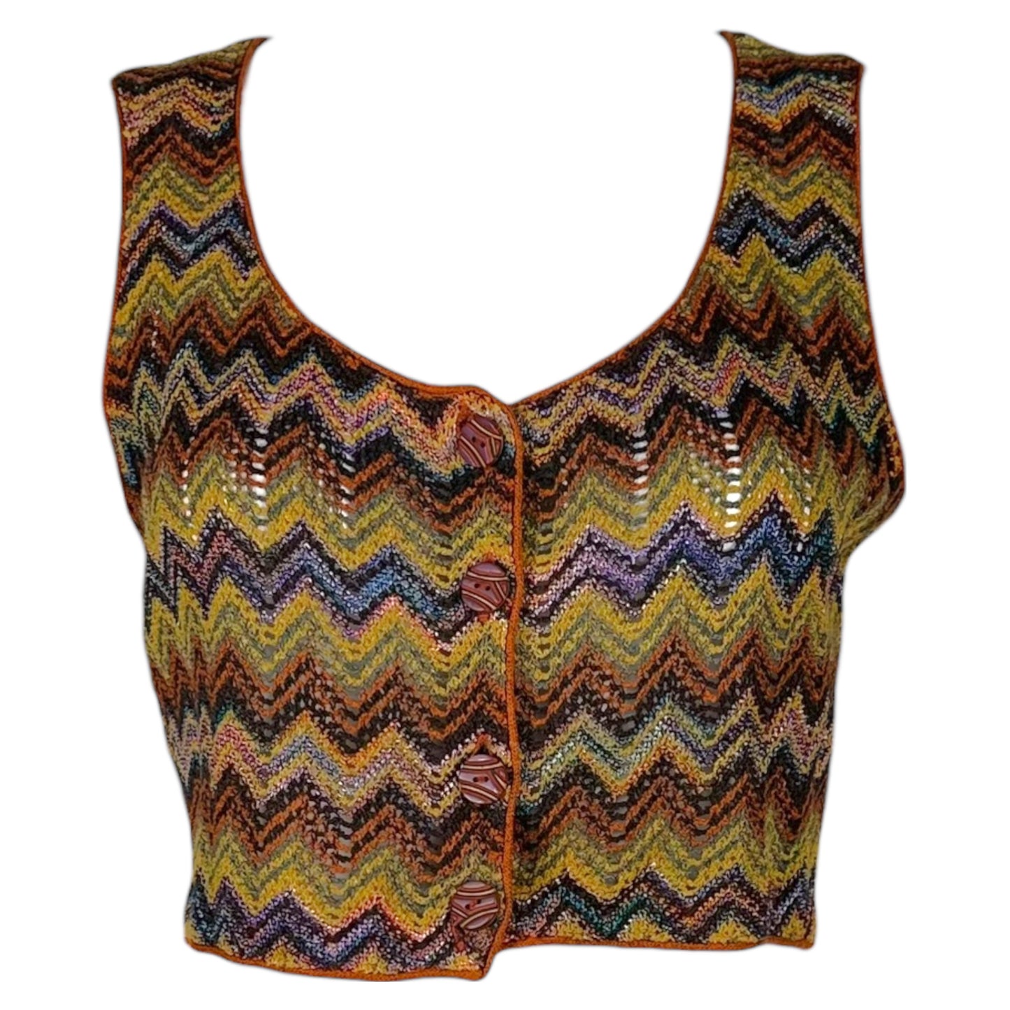 Missoni Burnt Orange Multicolor Knit Cropped Vest Top