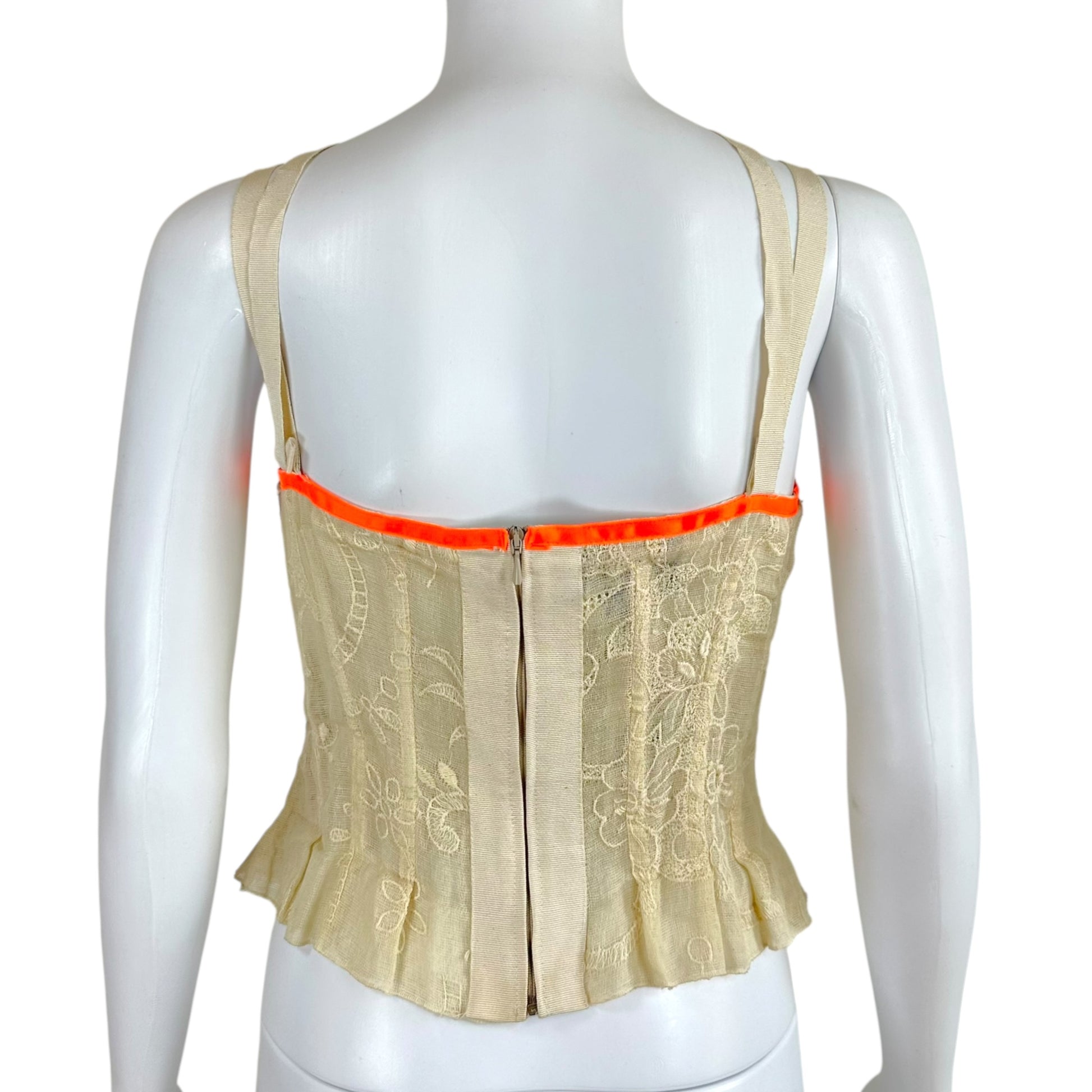 D&G Corset Top Ivory Orange Floral Lace XS