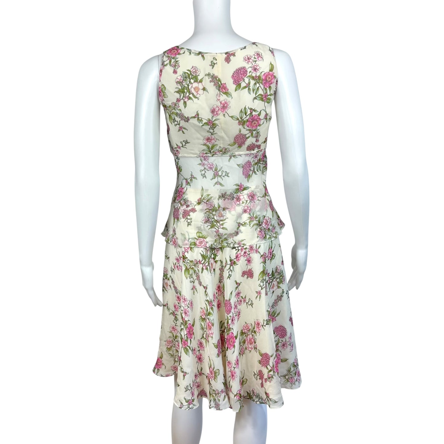 Escada Pink & White Floral Silk Blouse & Midi Skirt Set