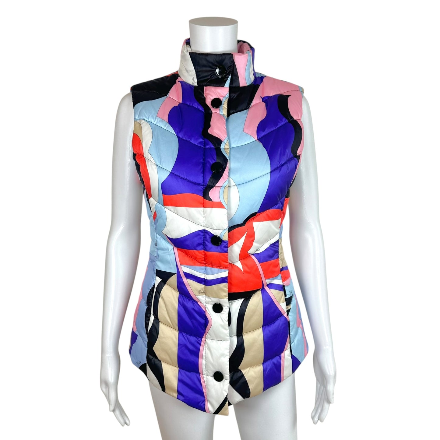 Emilio Pucci Down-Fill Vest Multicolor Printed High Collar