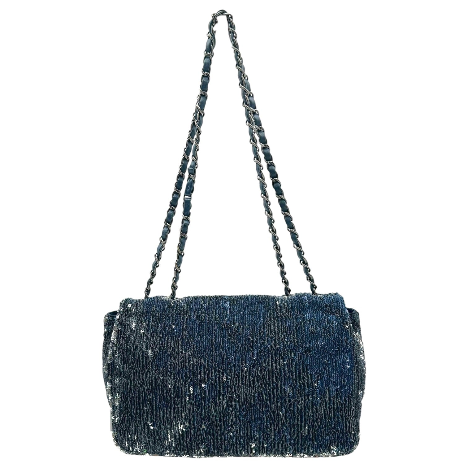 Chanel Medium Flap Bag Silver Blue Sequin Design