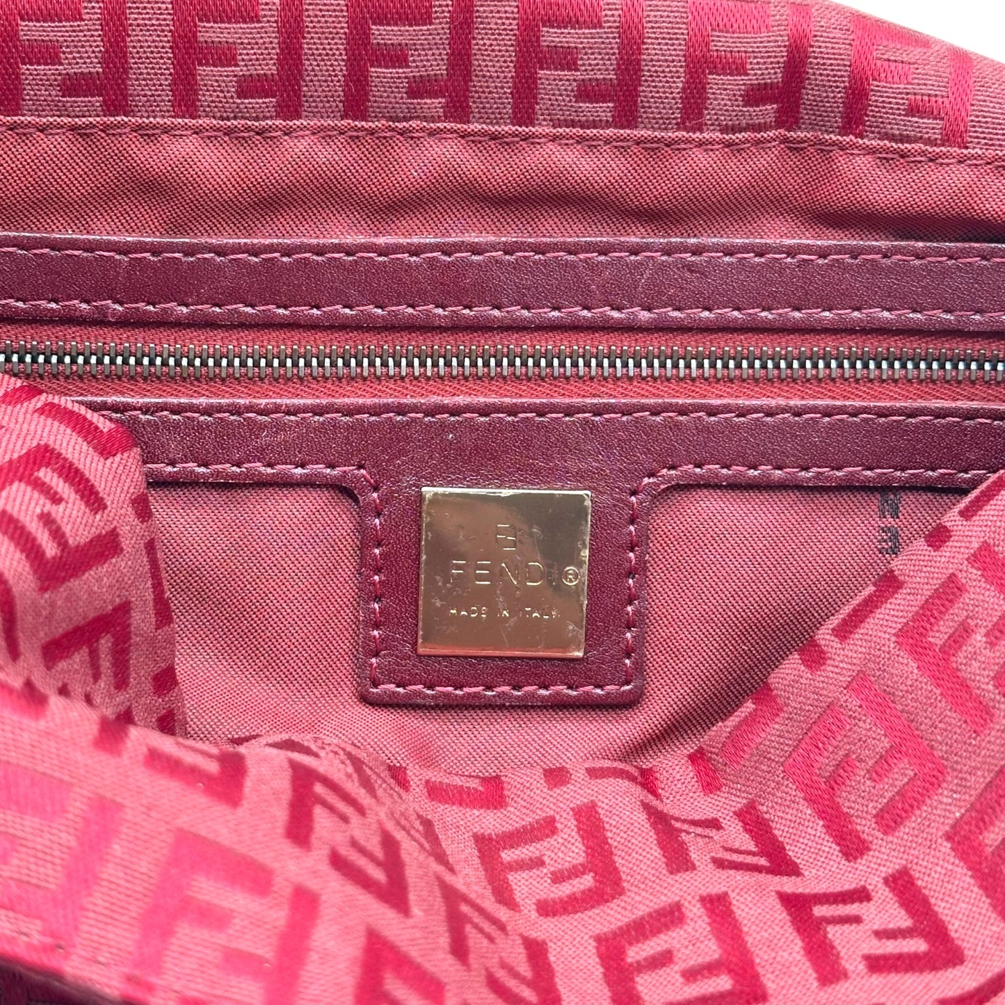 Fendi Red Zucchino Monogram Fold-Over Baguette Bag