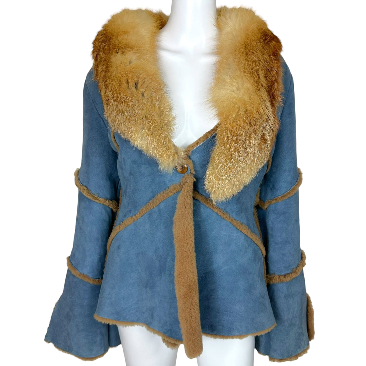 Josephine Shearling Jacket Blue Brown Fur Collar