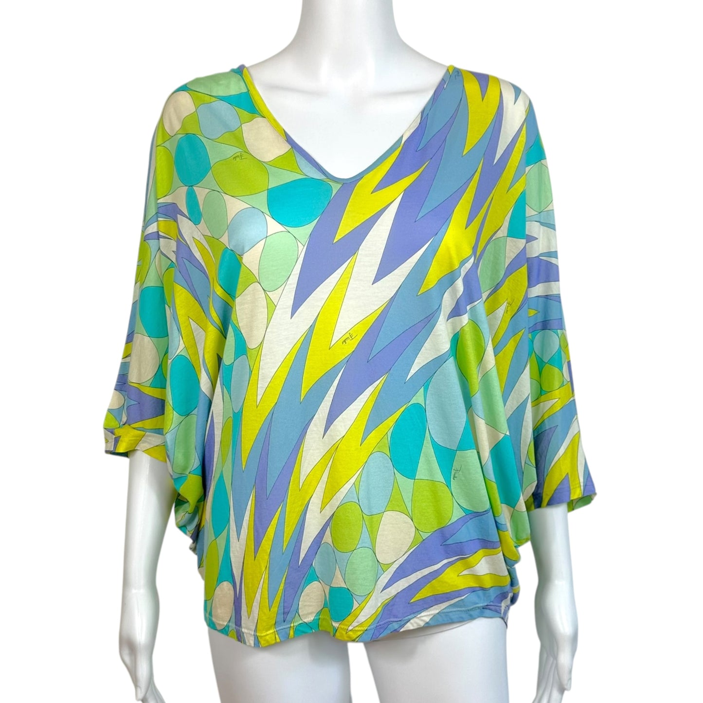 Emilio Pucci Turquoise Green & Purple Printed Dolman Sleeve Blouse Top