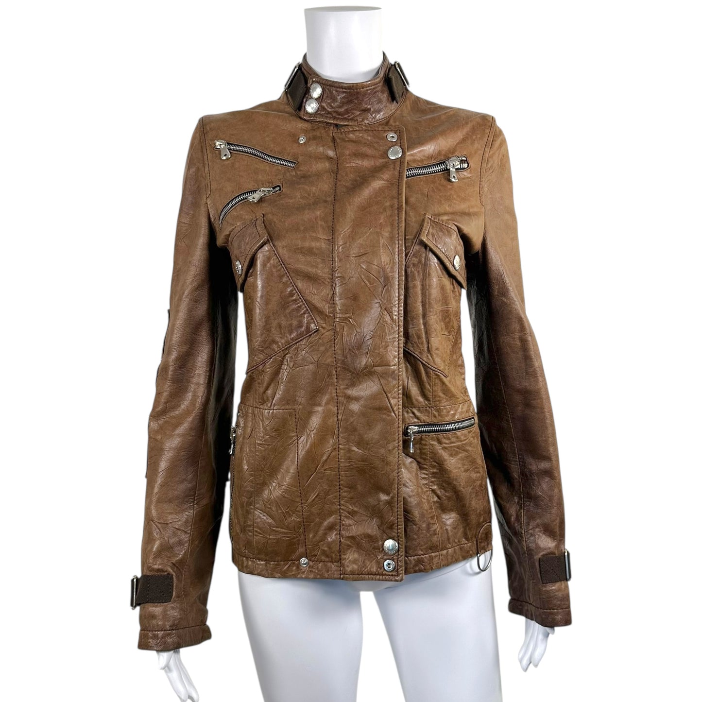 Dolce & Gabbana Brown Multi Zipper Leather Moto Jacket - Outfit Repeater