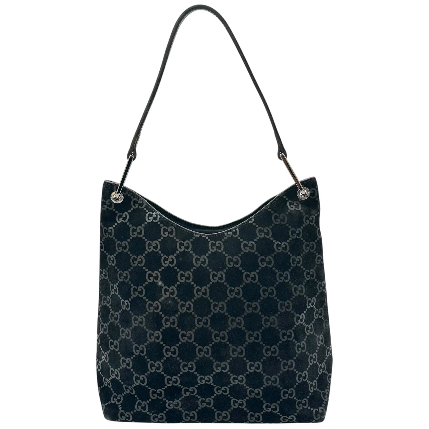 Gucci by Tom Ford Black Embossed Suede Monogram Shoulder Bag