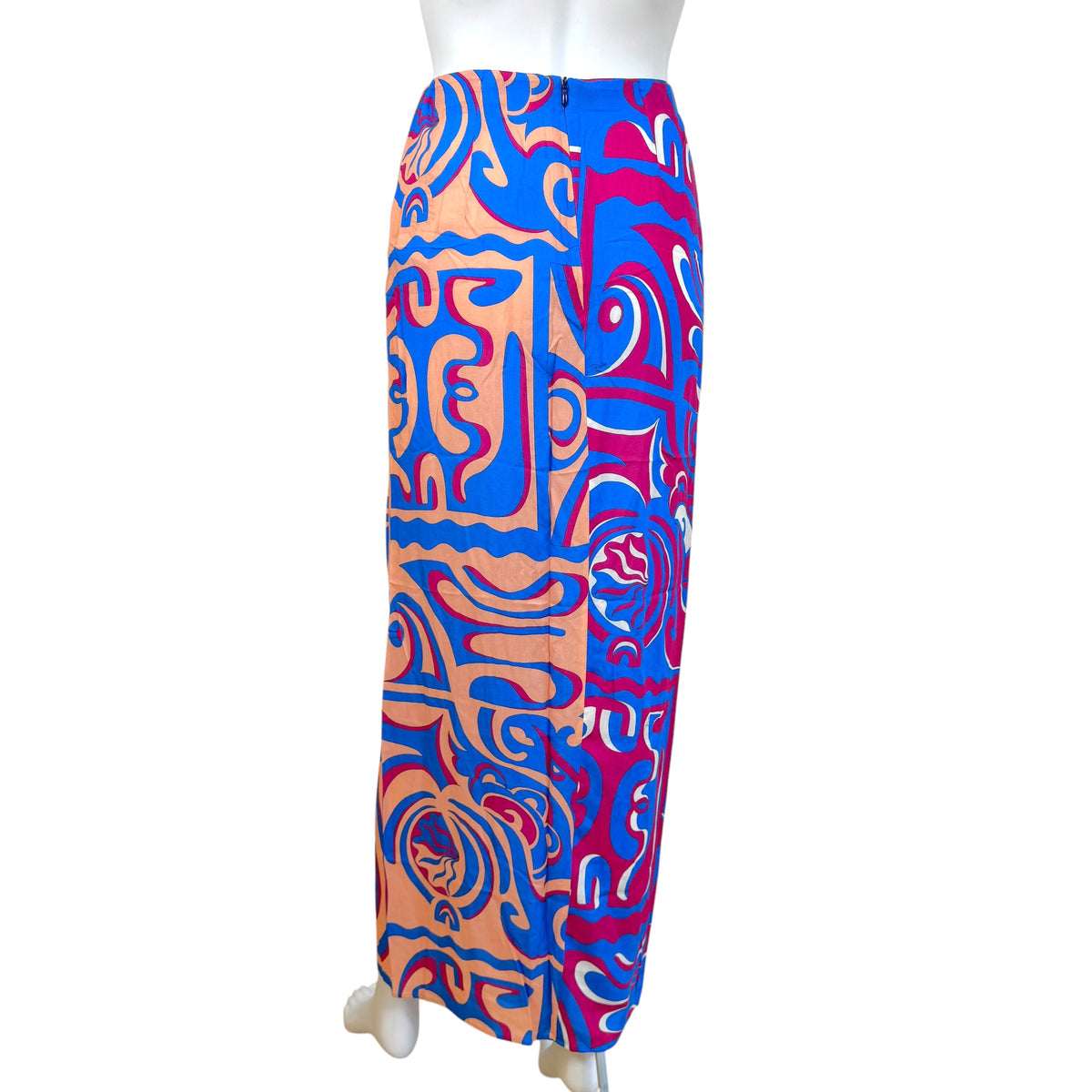 Emilio Pucci Maxi Skirt Pink Blue Patterned Fringe Trim