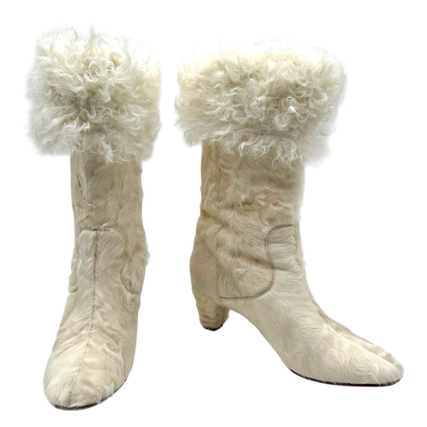 Chanel Ivory Mongolian Lamb Fur Heeled Boots