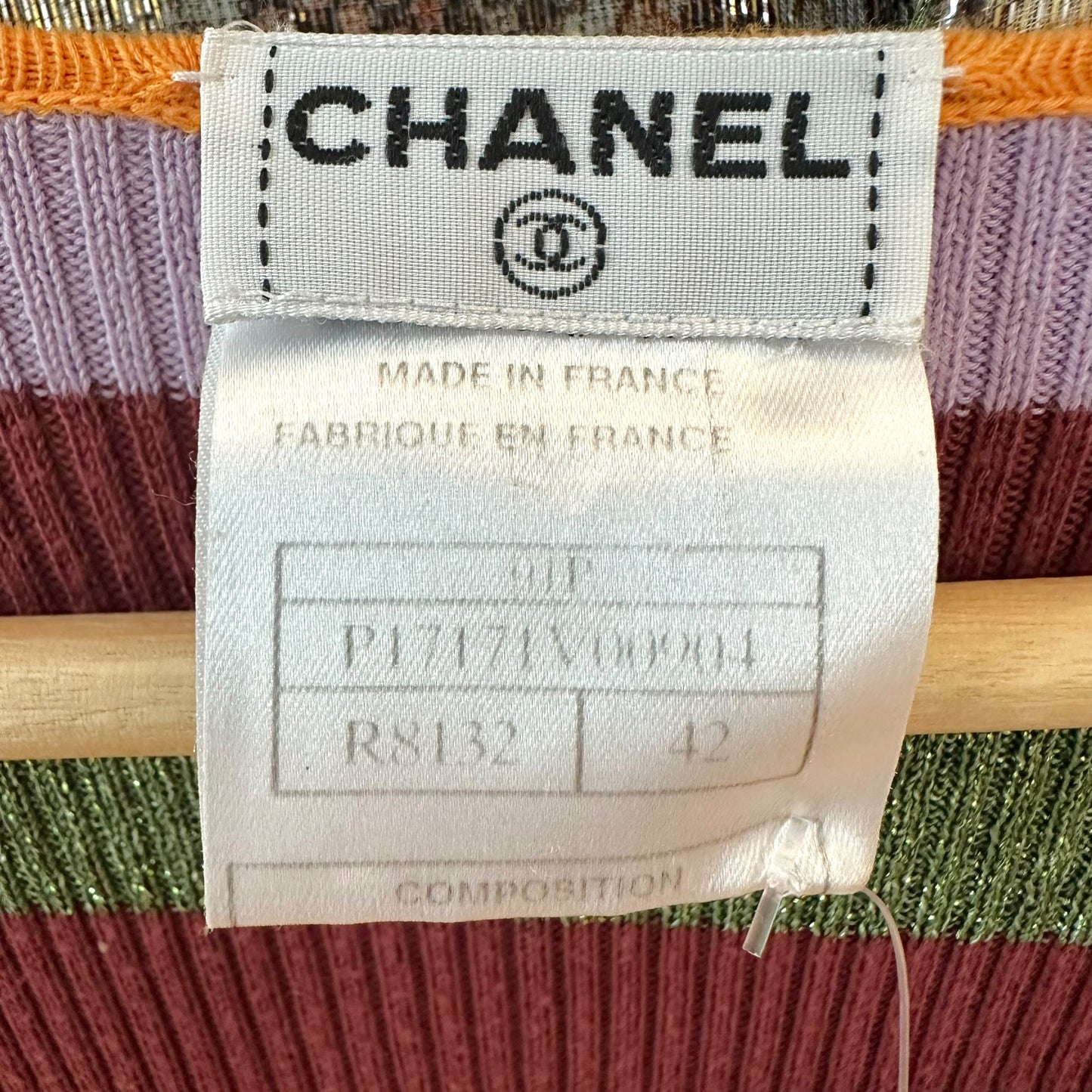 Chanel Spring 2001 Purple & Orange Metallic Striped Wrap Style Sweater Top