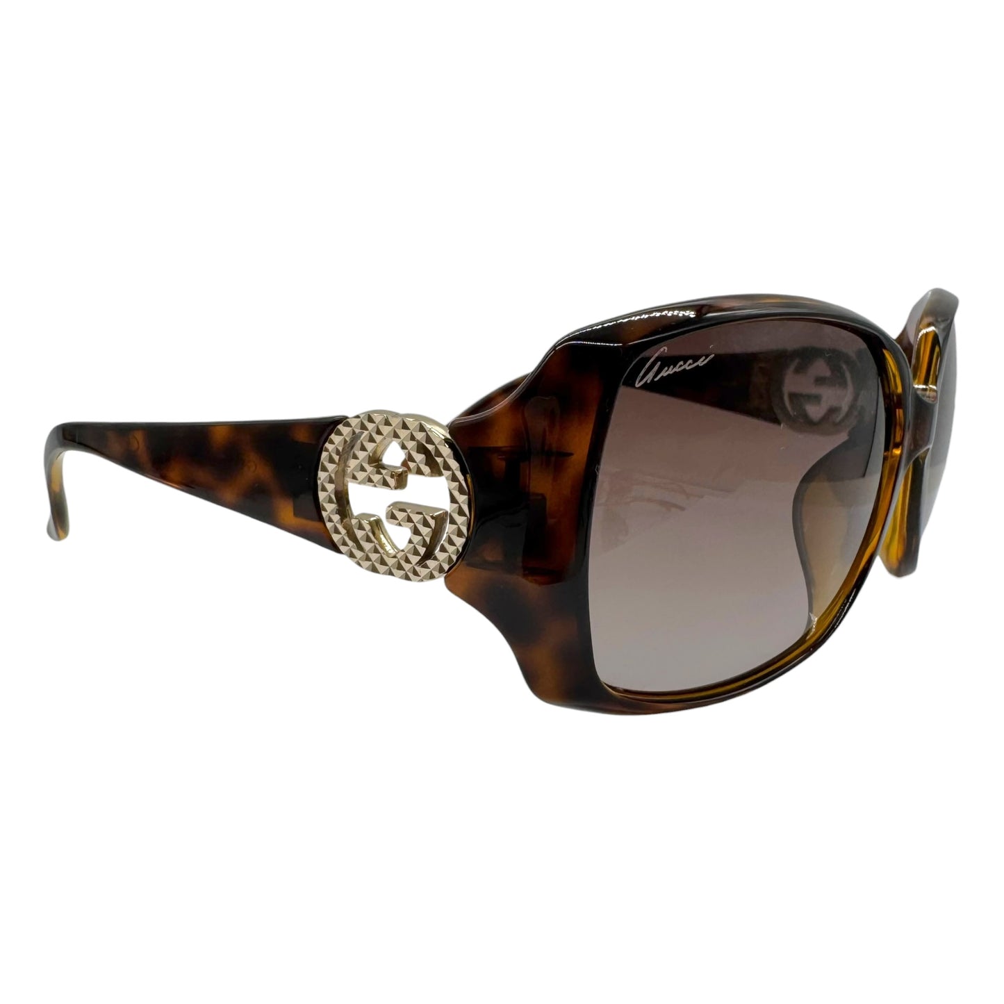 Gucci Tortoise & Gold Oversized GG Logo Sunglasses GG3520 w/ Case