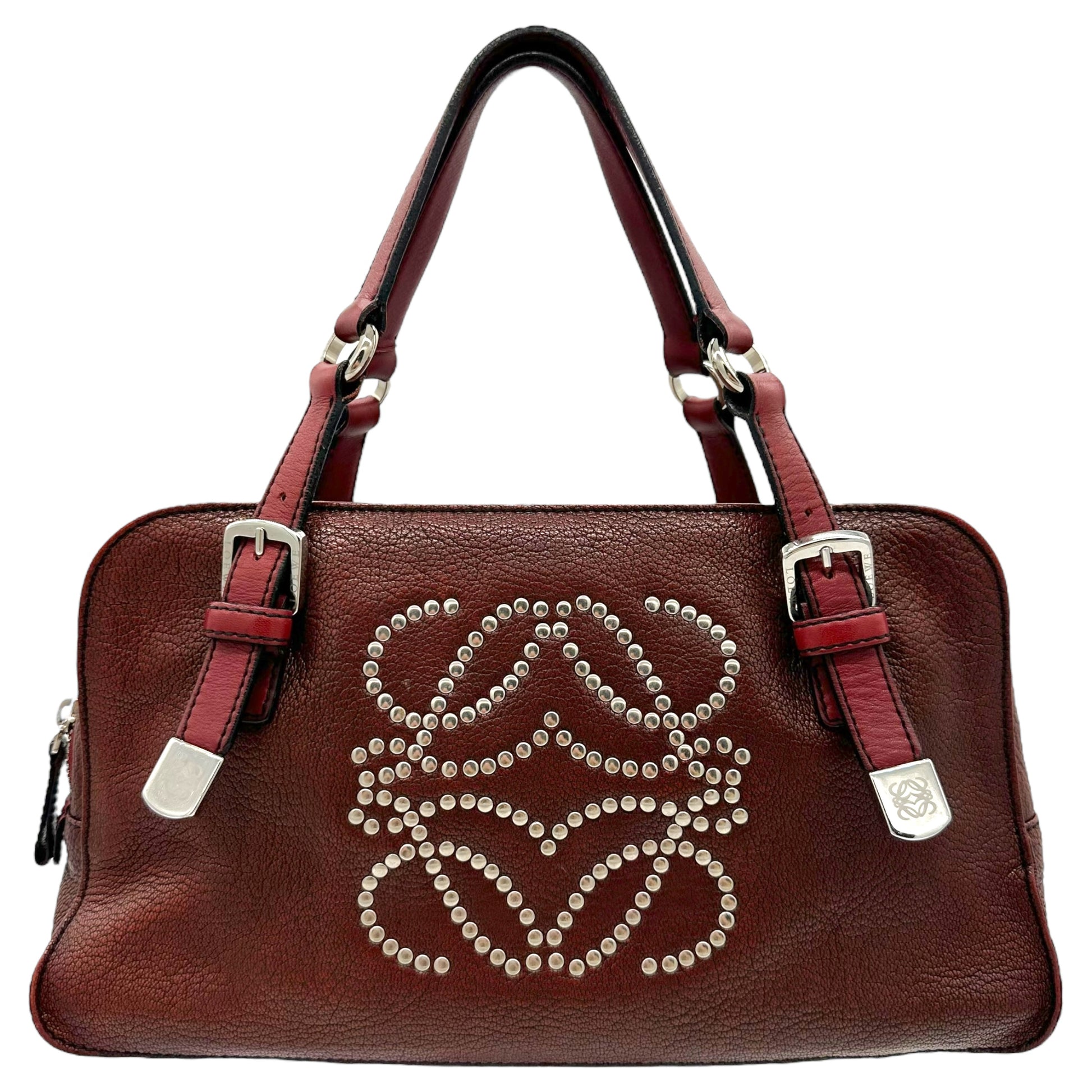 Loewe Burgundy Leather Studded Logo Shoulder Bag - Outfit Repeater