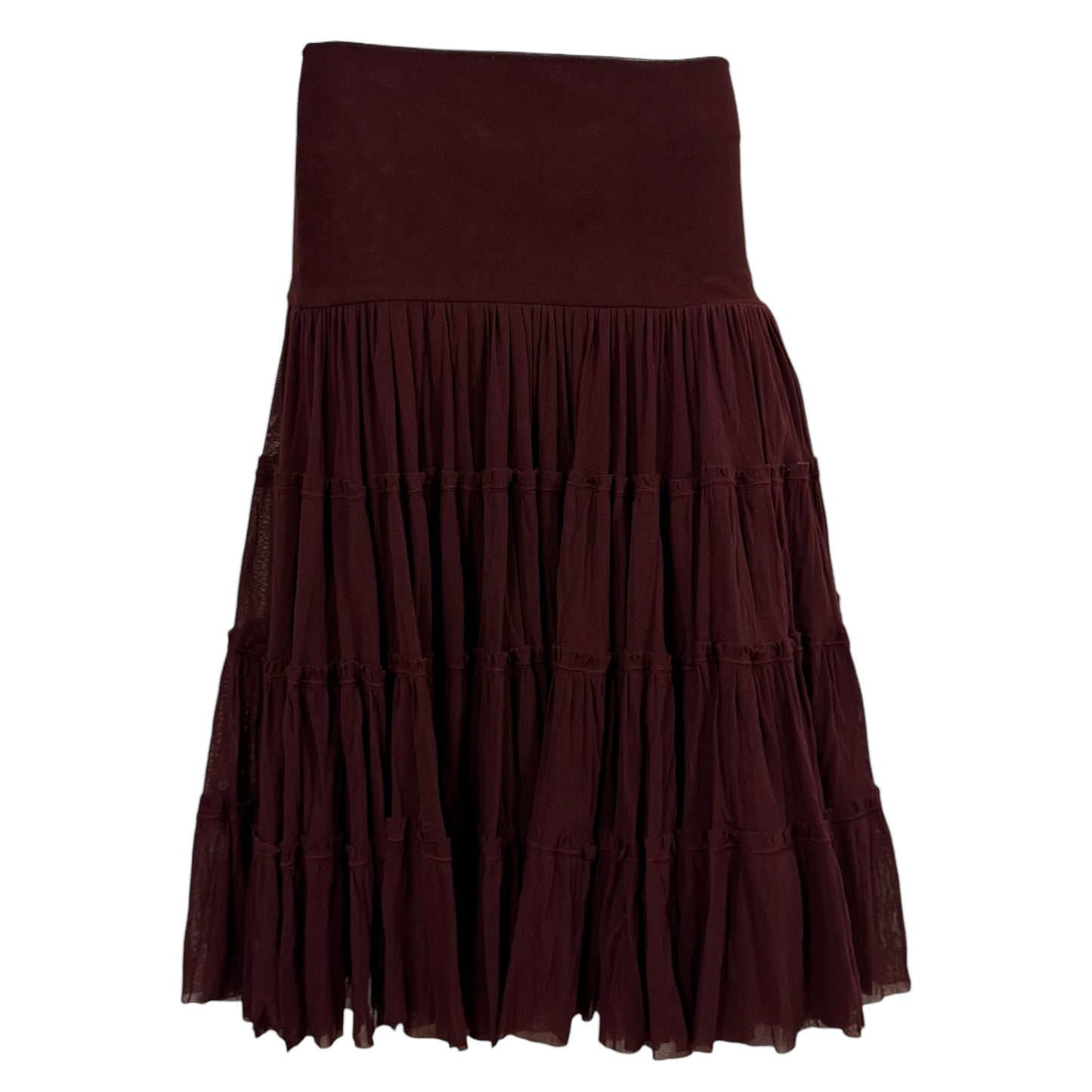 Jean Paul Gaultier Soleil Burgundy Mesh Tiered Midi Skirt