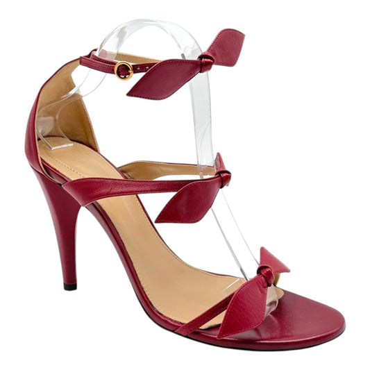 Chloé Red Strappy Sandal Heels with Bow Embellishments