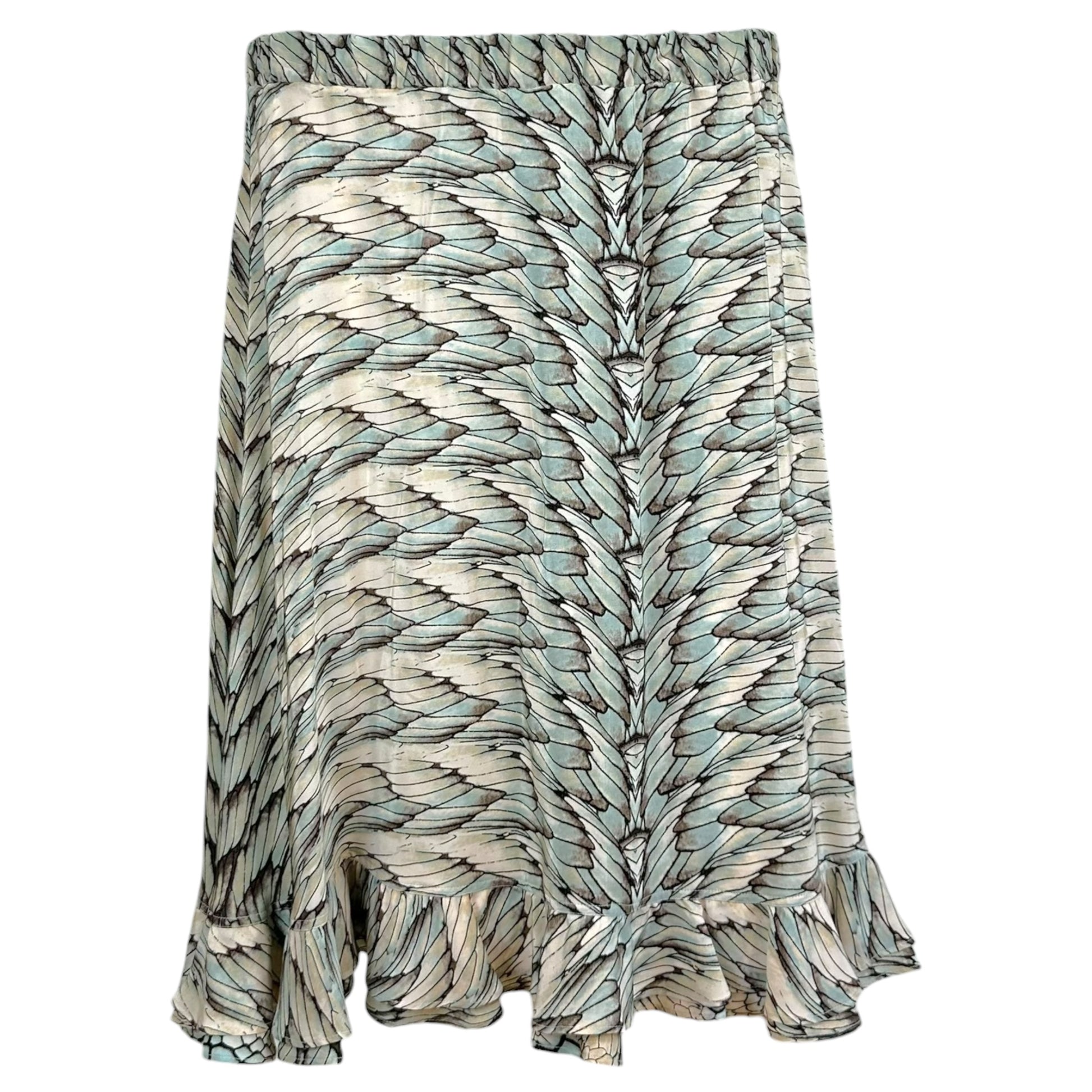 Roberto Cavalli Silk Midi Skirt Blue Brown Feather Print