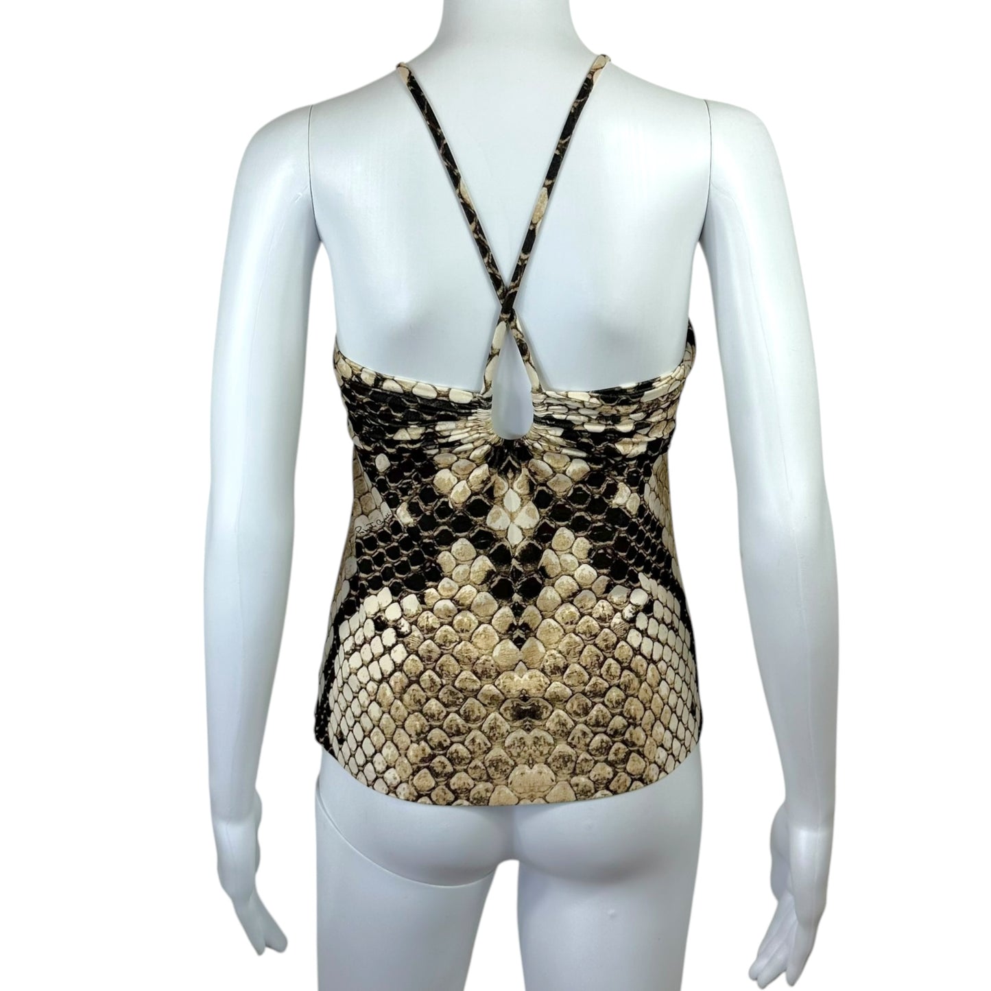Roberto Cavalli 2007 Brown Snakeskin Print Halter Tank