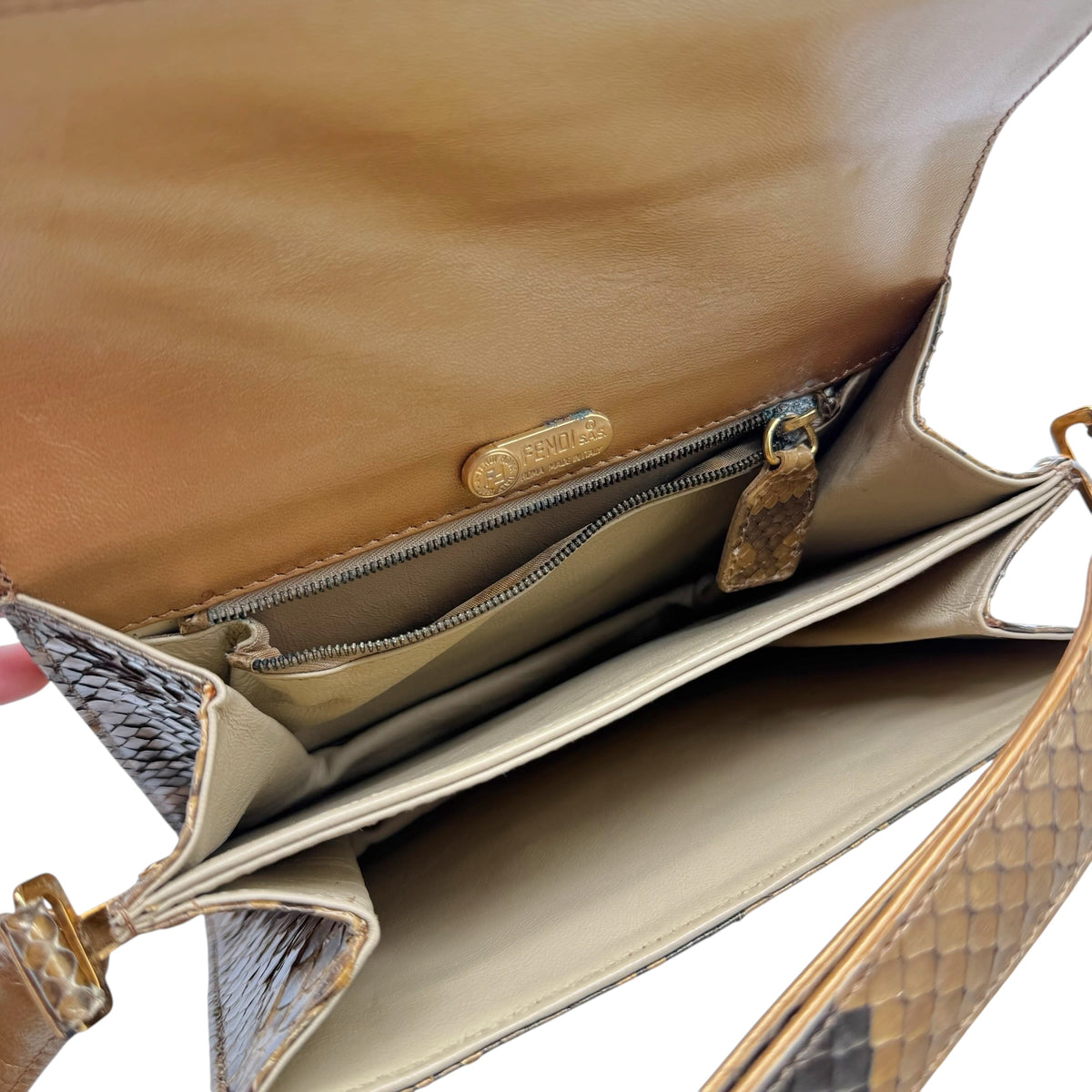 Fendi Brown Python Baguette Shoulder Bag