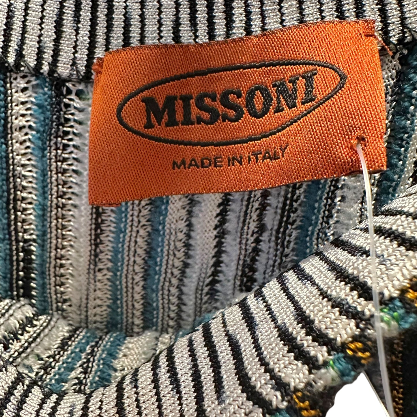 Missoni Blue & Green Striped Pleated Knit Midi Skirt