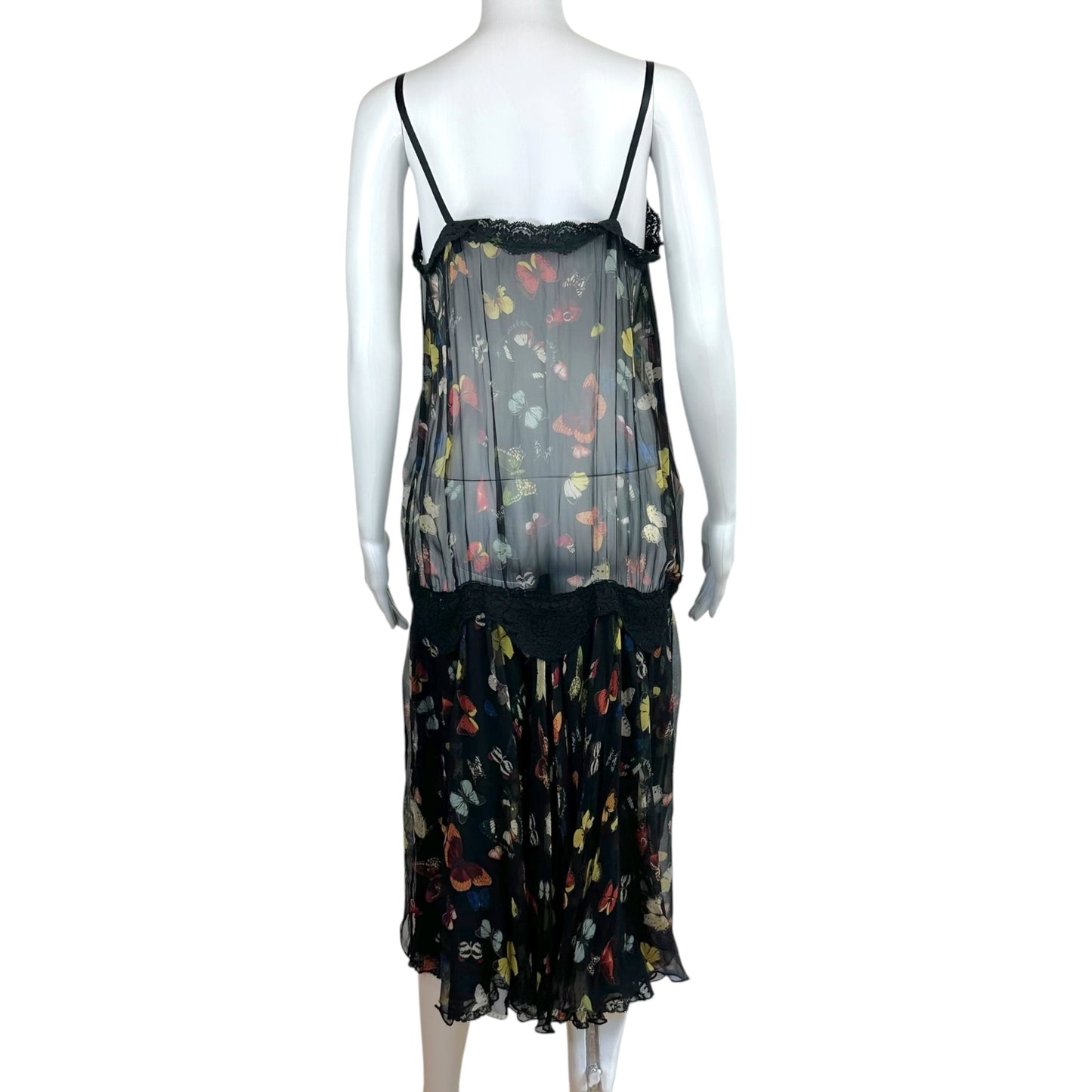 Dolce & Gabbana F/W 2001 Sheer Butterfly Print Silk & Lace Midi Dress