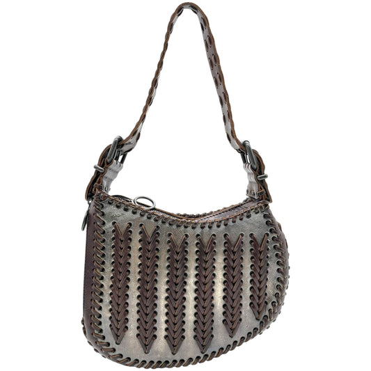 Fendi Dark Brown Woven Leather Oyster Bag