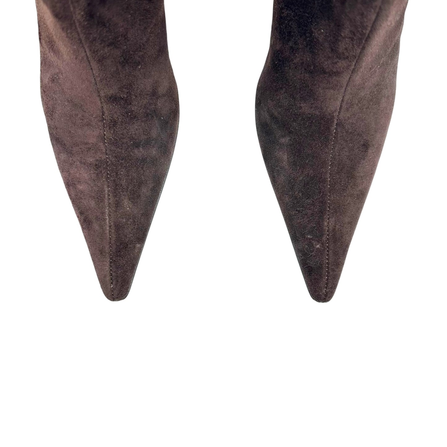 Casadei Brown Suede Whipstitch Pointed Toe Heeled Boots