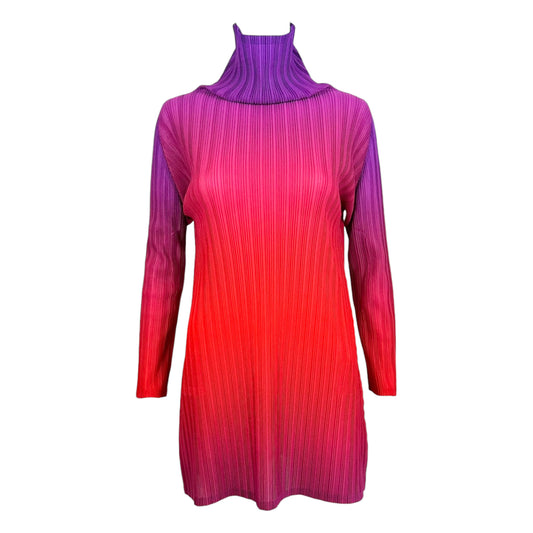 Issey Miyake Mini Dress Ombre Purple Red Mock Neck