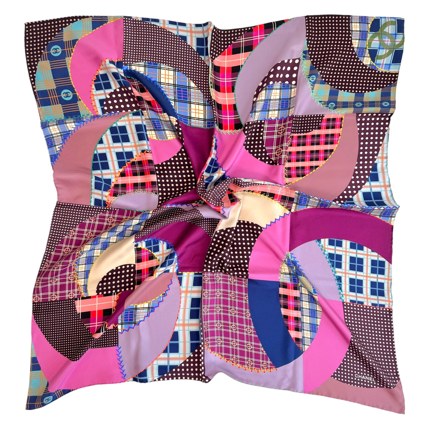 Chanel Multicolor Patchwork Print Large Silk Square Scarf