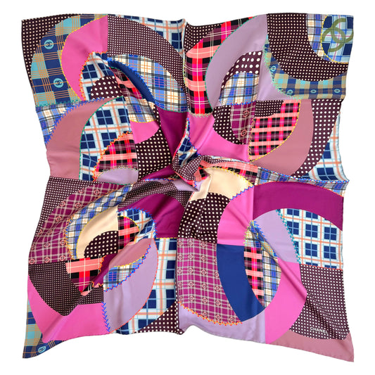 Chanel Large Silk Square Scarf Multicolor Patchwork Print