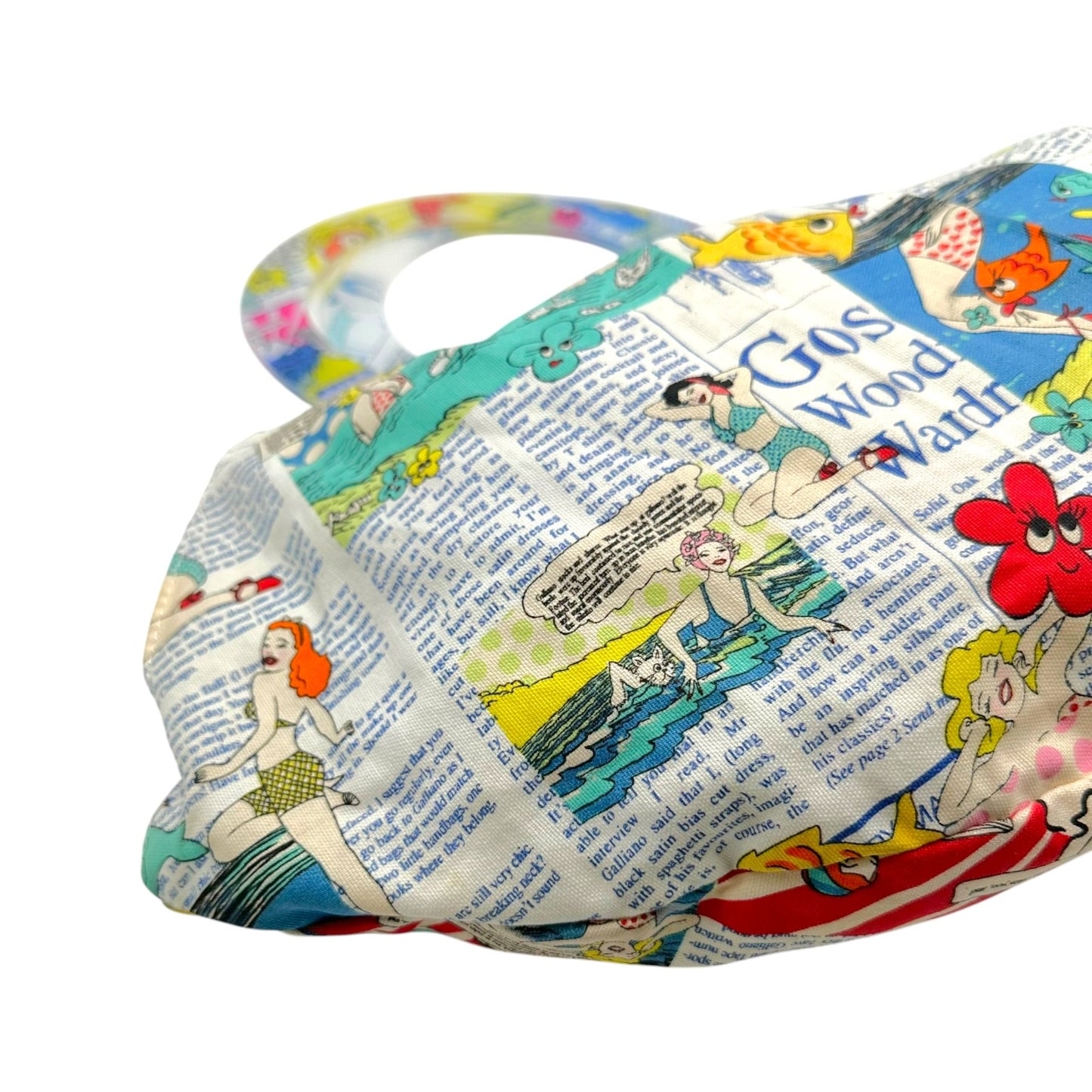 John Galliano Canvas Tote Handbag Multicolor Cartoon Print