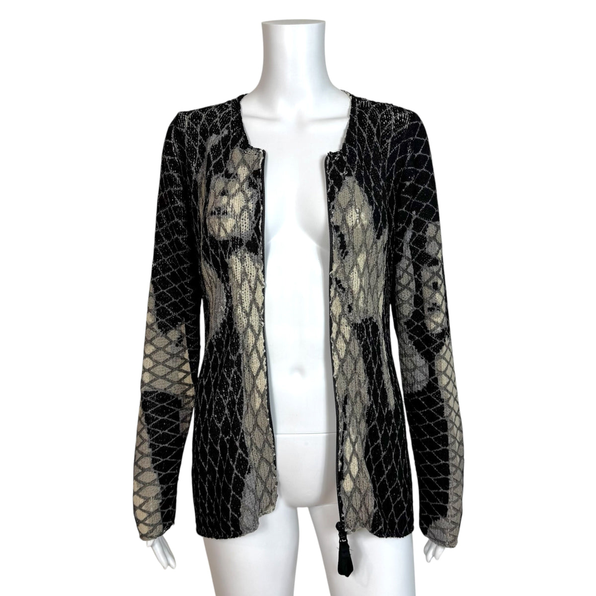 Jean Paul Gaultier Black & Gray Figures Knit Zip-Up Cardigan