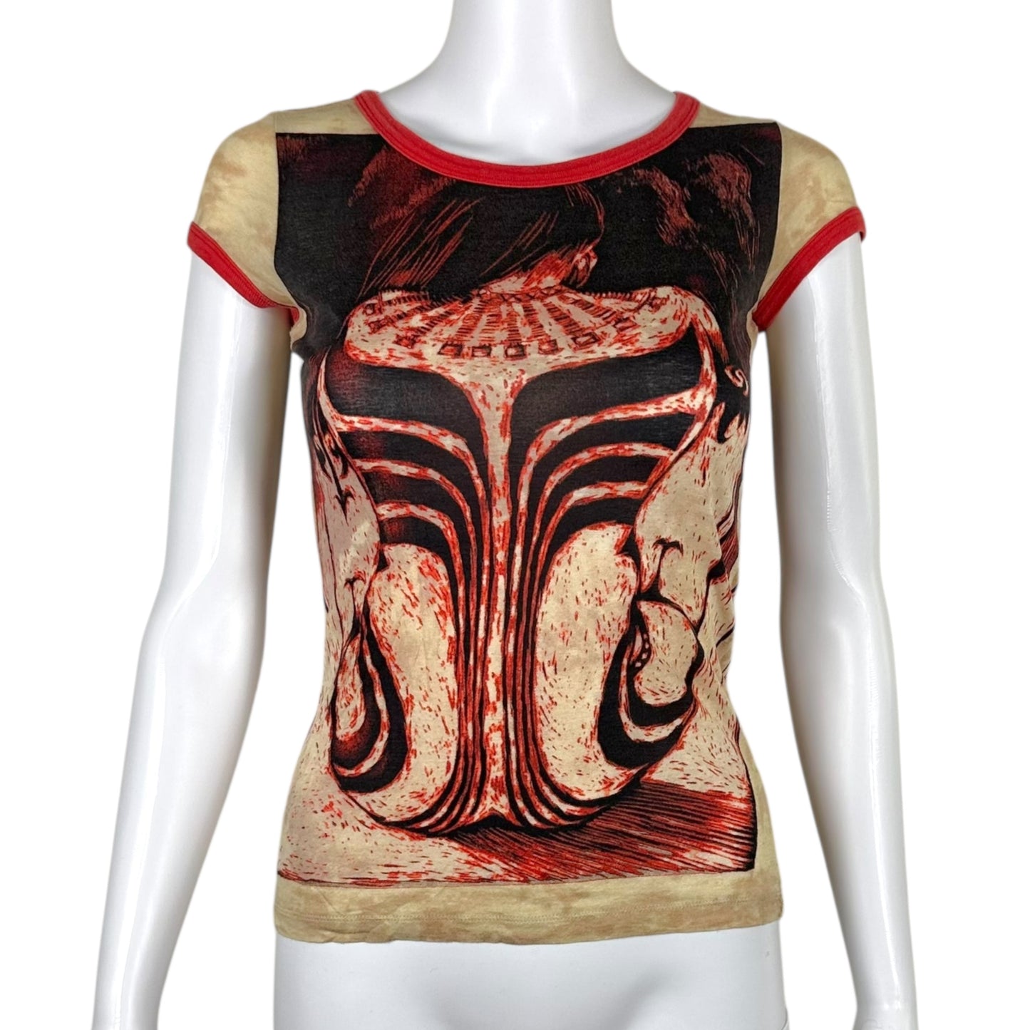 Jean Paul Gaultier Tan & Red Silhouette Printed T-Shirt