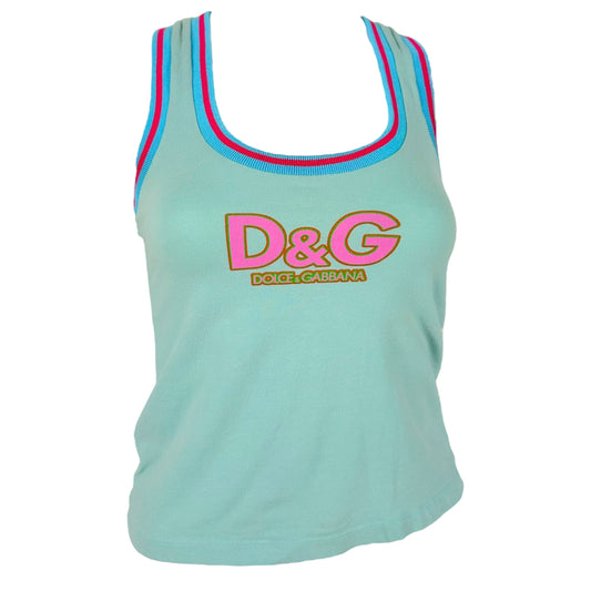 D&G Dolce and Gabbana Blue Logo Tank Top