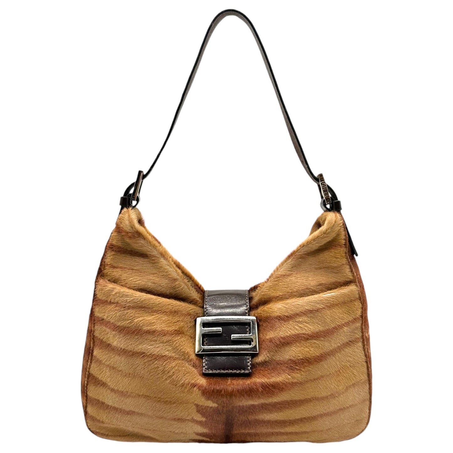 Fendi Brown Zebra Print Ponyhair Shoulder Baguette Bag
